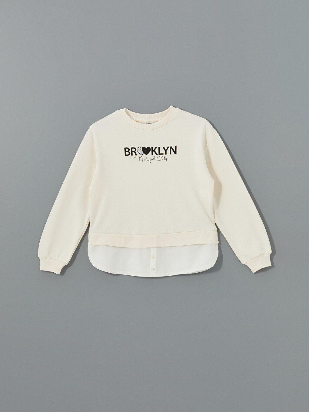 Ekru Bisiklet Yaka Kız Çocuk Sweatshirt