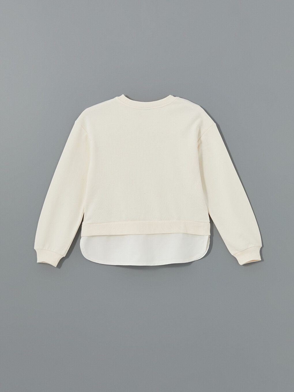 Ekru Bisiklet Yaka Kız Çocuk Sweatshirt-1