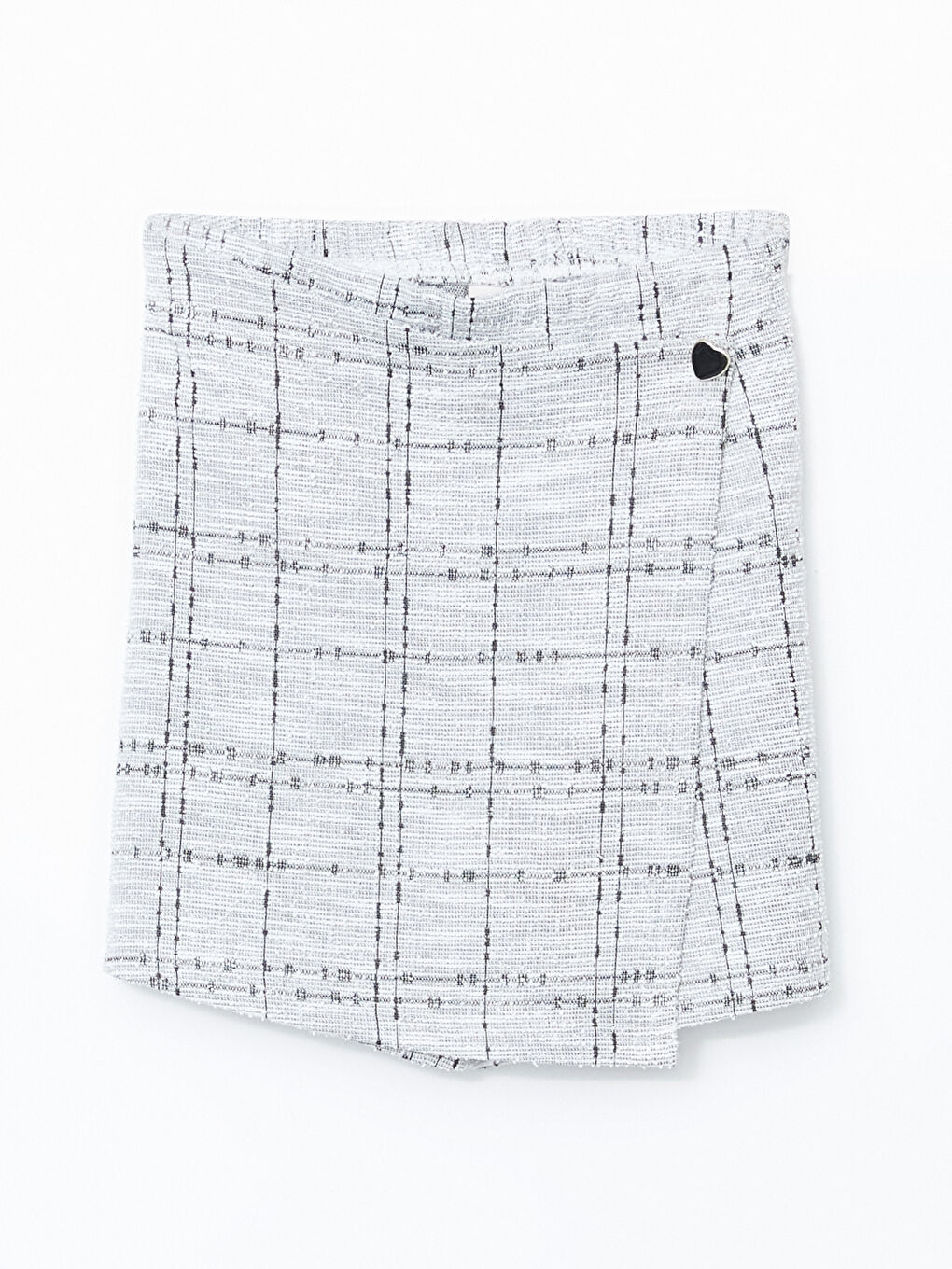 Ekru Beli Lastikli Ekose Tüvit Kız Çocuk Şort Etek