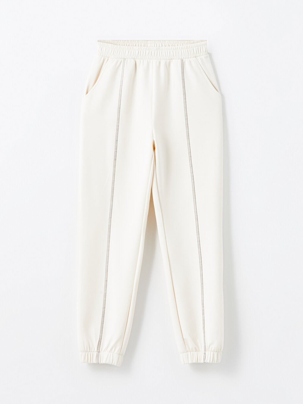 Ekru Beli Lastikli Soft Touch Kız Çocuk Jogger Eşofman Altı