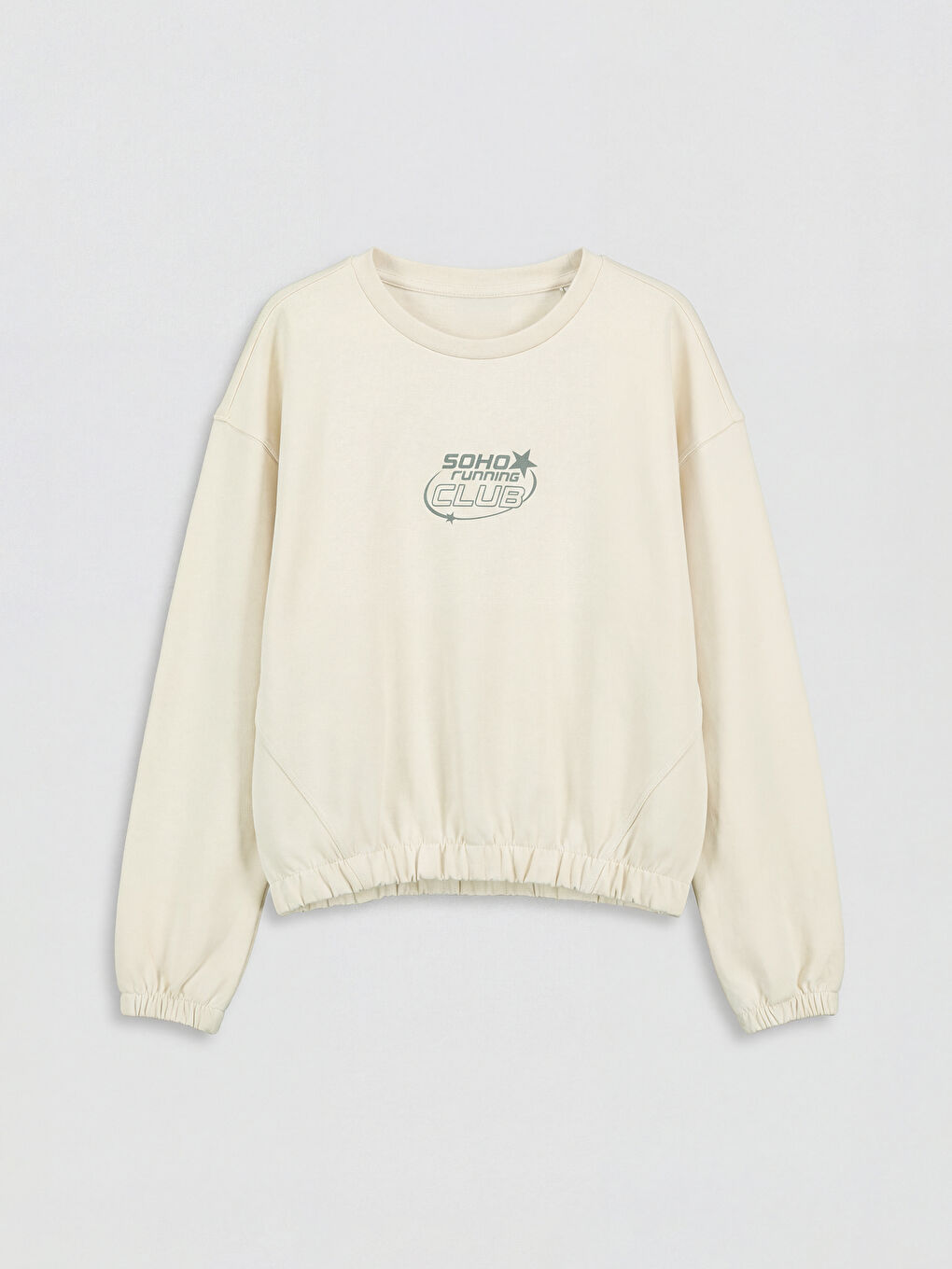 Ekru Bisiklet Yaka Soft Touch Kız Çocuk Sweatshirt