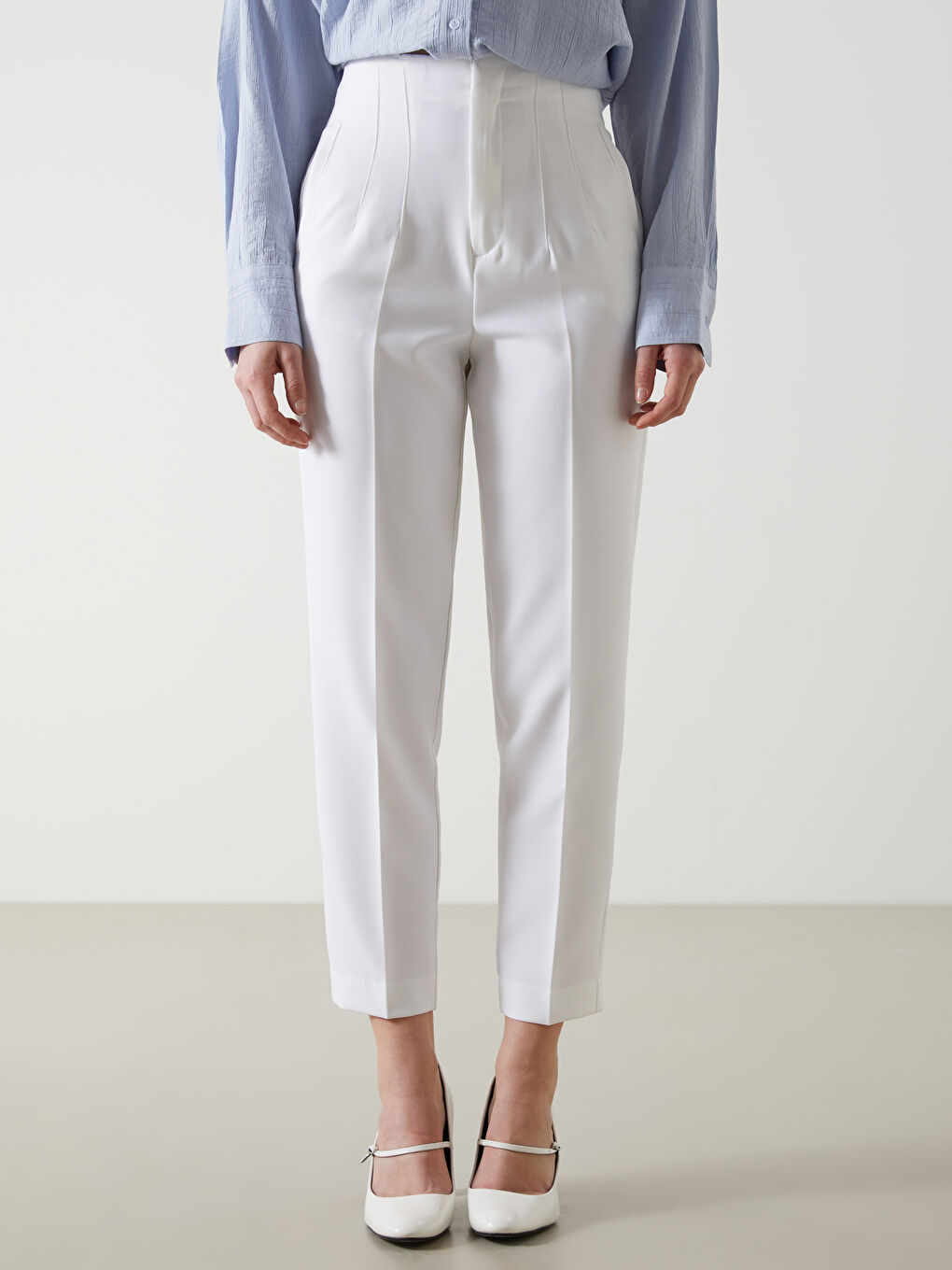 Ekru Havuç Kesim Kadın Pantolon-1