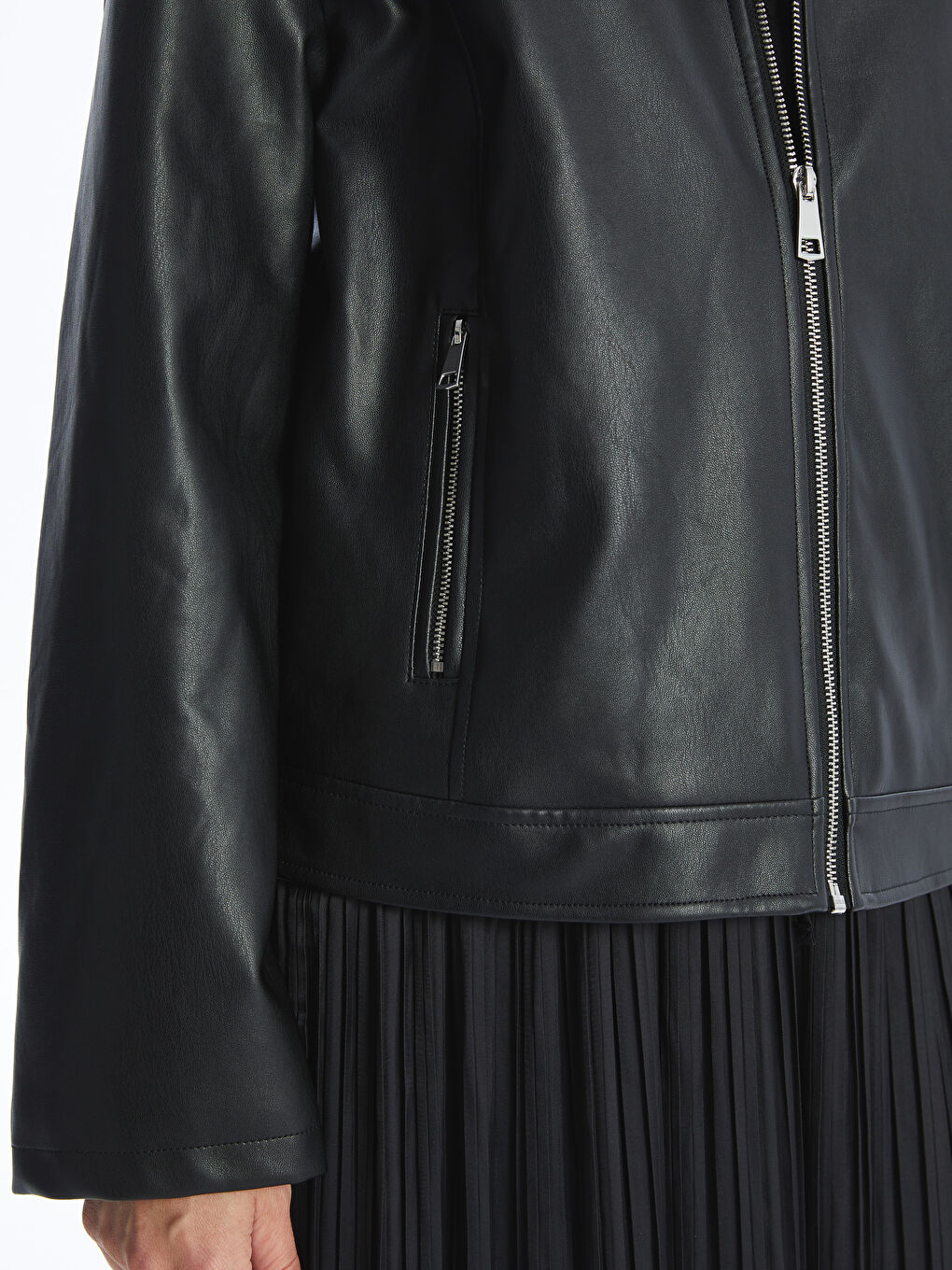 Collared Neck Women's Faux Leather Jacket -S50711Z8-CVL