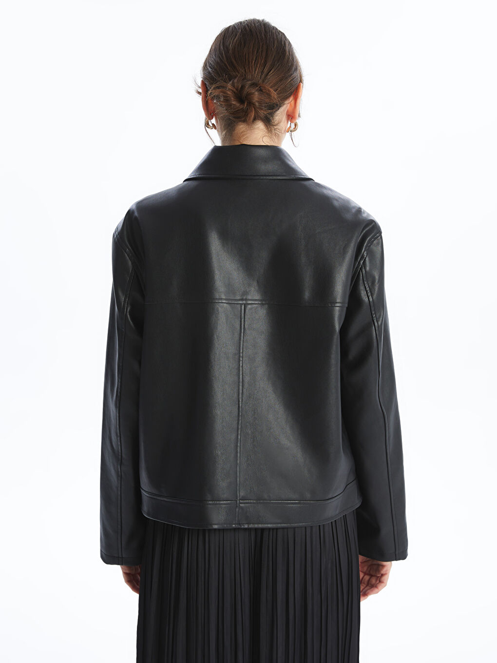 Collared Neck Women's Faux Leather Jacket -S50711Z8-CVL
