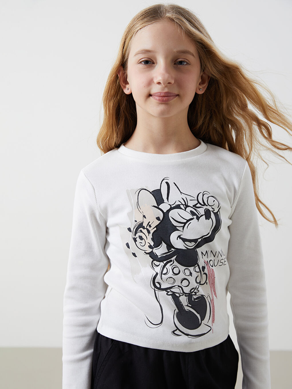 Crew Neck Minnie Mouse Printed Girls' Crop T-shirt -S50729Z4-FDH
