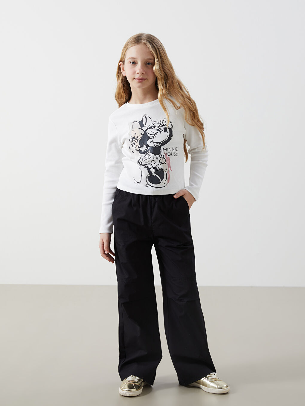 Crew Neck Minnie Mouse Printed Girls' Crop T-shirt -S50729Z4-FDH