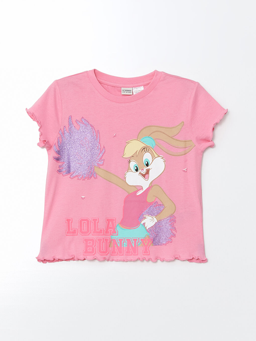 LCW Kids Pembe Bisiklet Yaka Lola Bunny Baskılı Kız Çocuk Crop Tişört