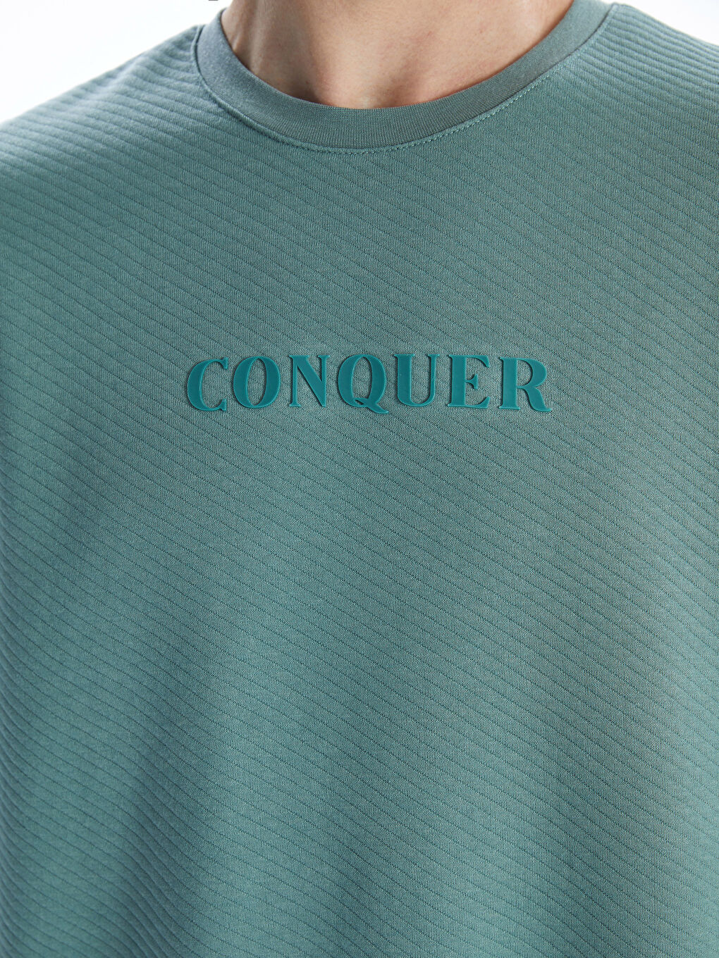 Yeşil Bisiklet Yaka Uzun Kollu Baskılı Erkek Sweatshirt-2