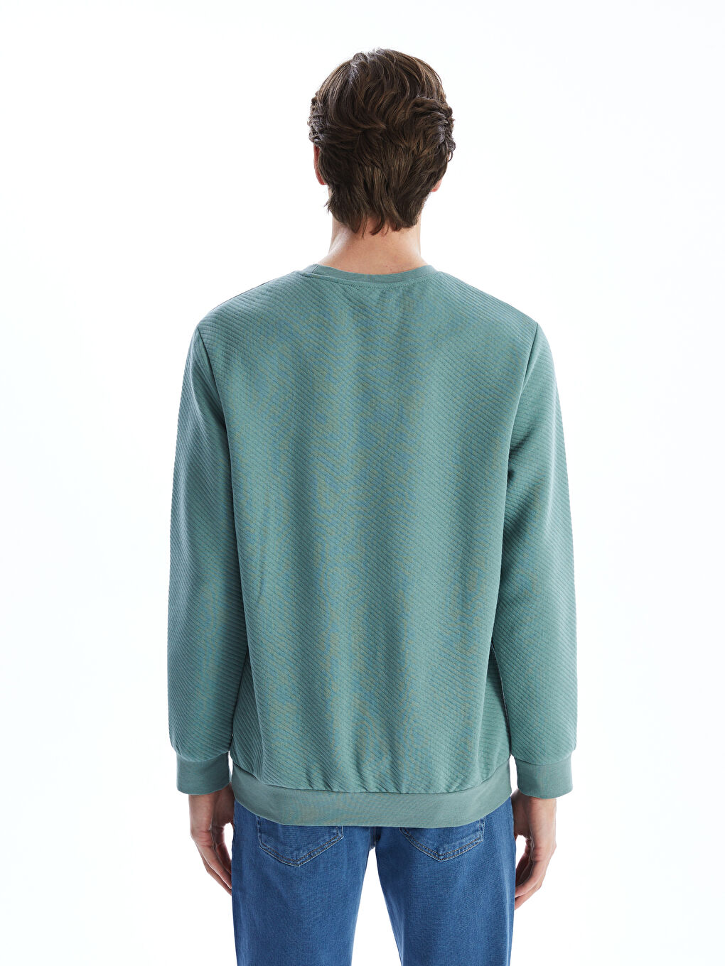 Yeşil Bisiklet Yaka Uzun Kollu Baskılı Erkek Sweatshirt-3