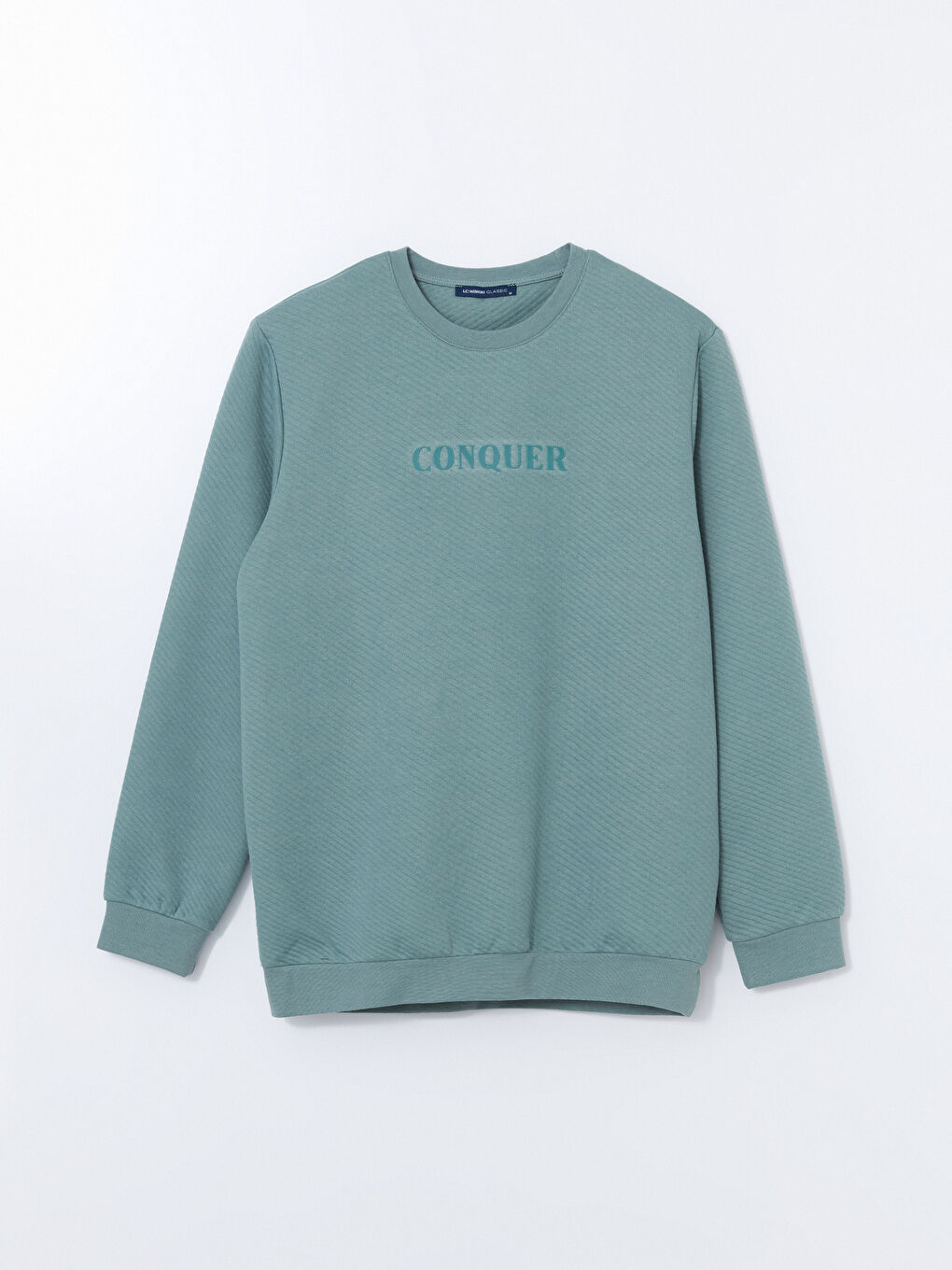 Yeşil Bisiklet Yaka Uzun Kollu Baskılı Erkek Sweatshirt-4