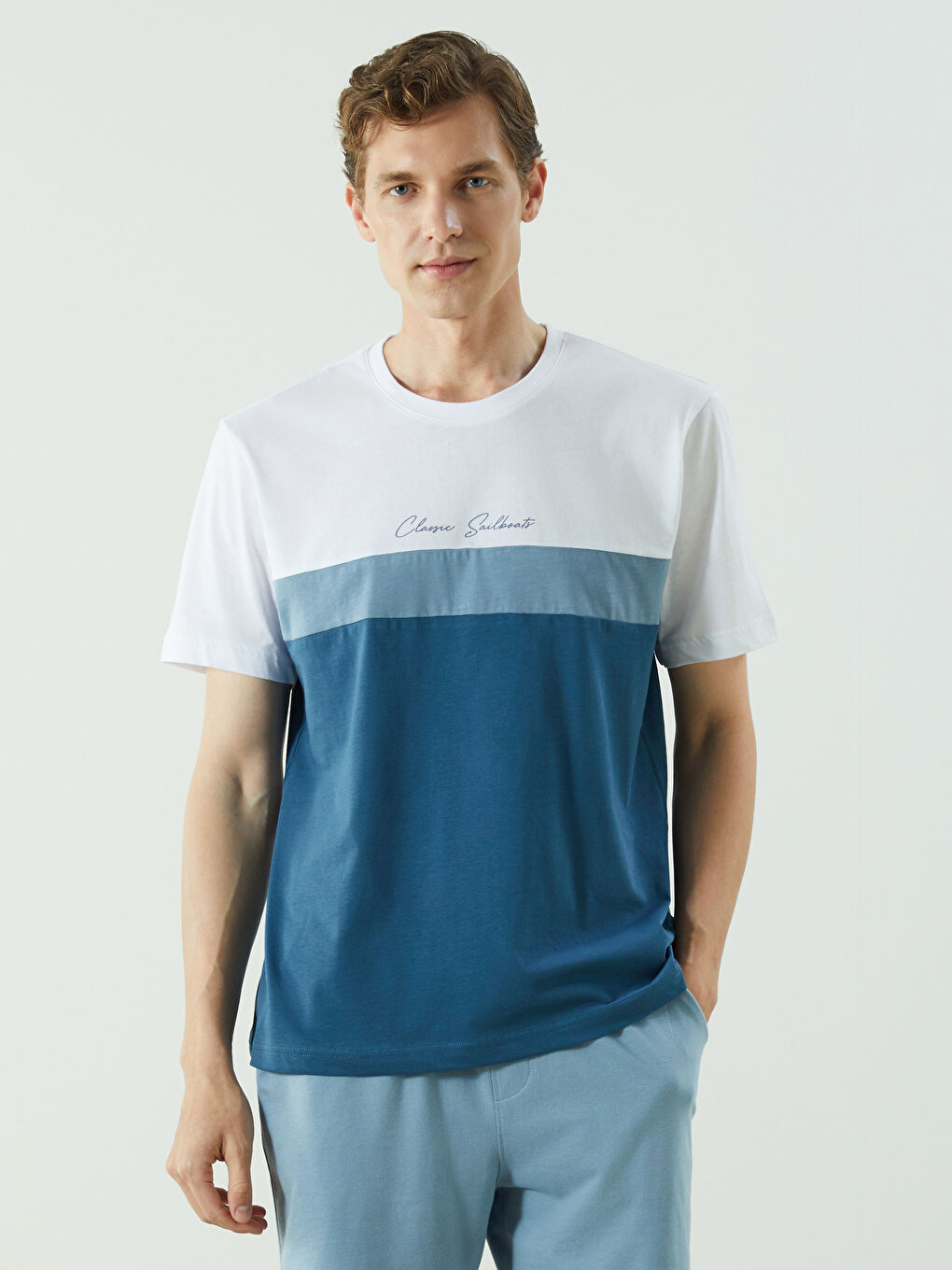Crew Neck Short Sleeve Color Block Men's T-Shirt -S50769Z8-PJG