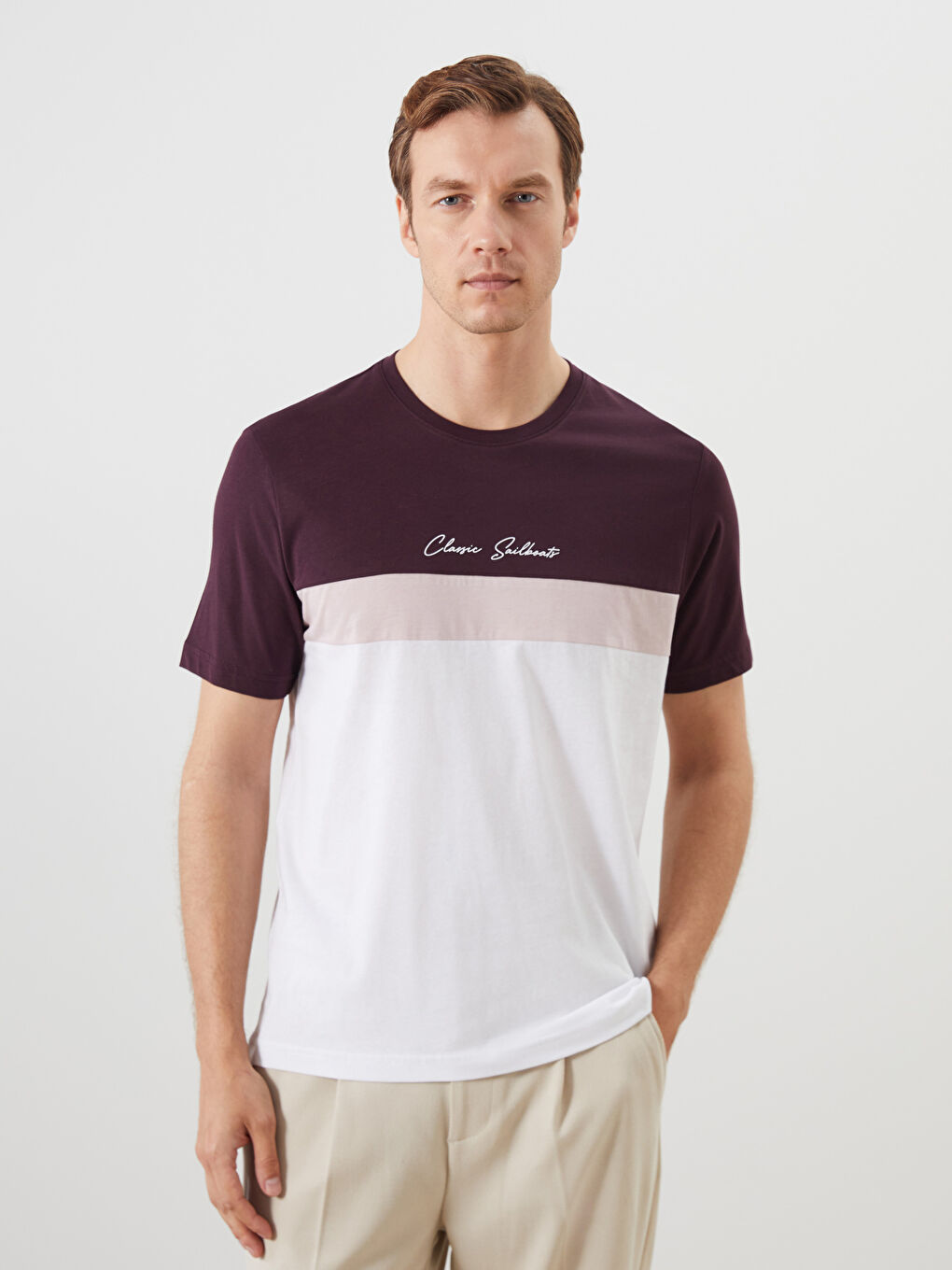 Crew Neck Short Sleeve Color Block Men's T-Shirt -S50769Z8-YHP