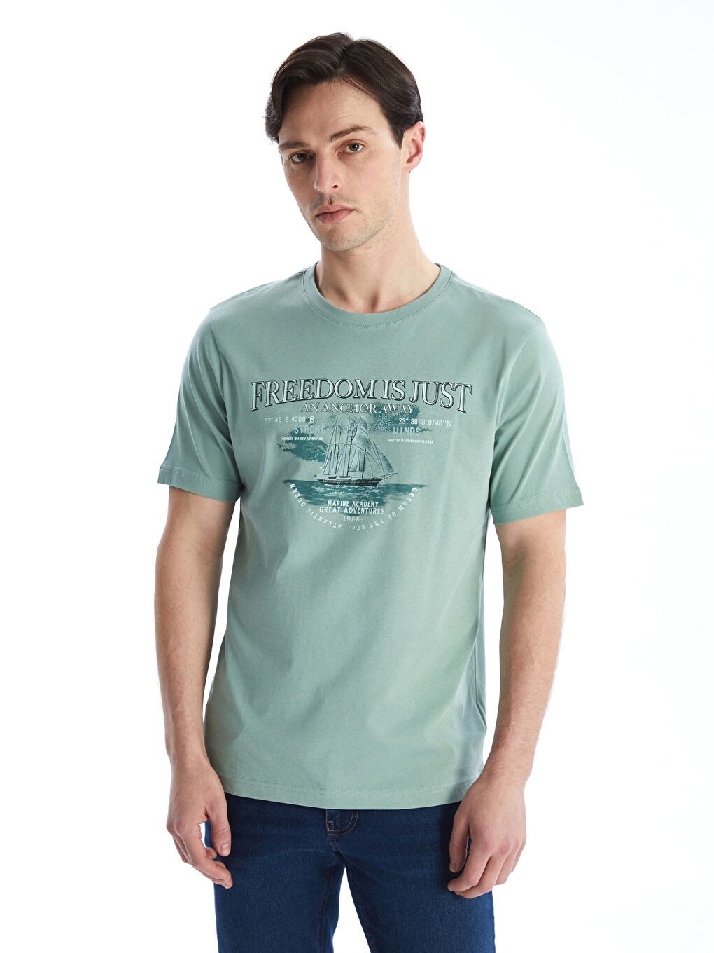 Crew Neck Short Sleeve Printed Combed Cotton Men's T-shirt -S50773Z8-TW2