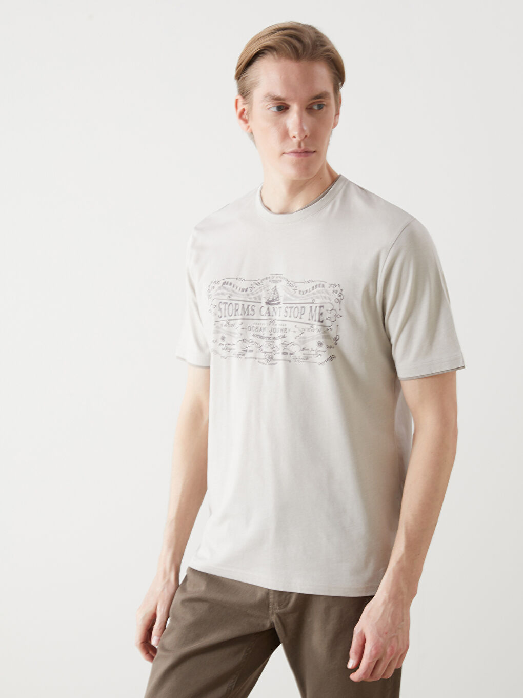 Crew Neck Short Sleeve Printed Combed Cotton Men's T-shirt -S50793Z8-SZT