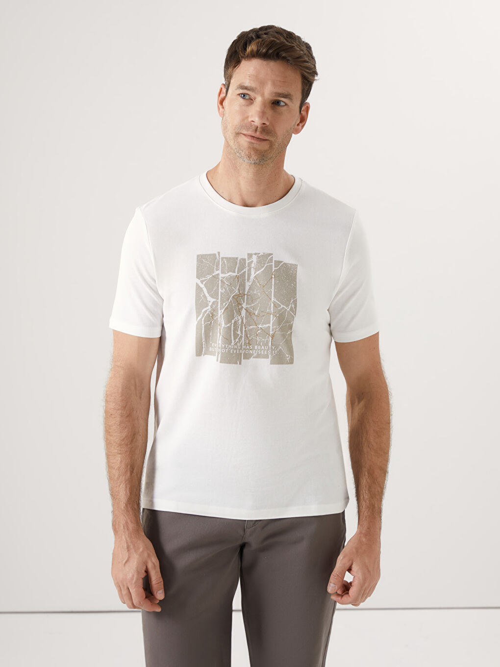 Crew Neck Short Sleeve Printed Pique Men's T-Shirt -S50794Z8-R9J