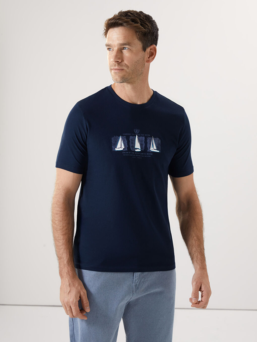 Crew Neck Short Sleeve Printed Combed Cotton Men's T-shirt -S50795Z8-DWP