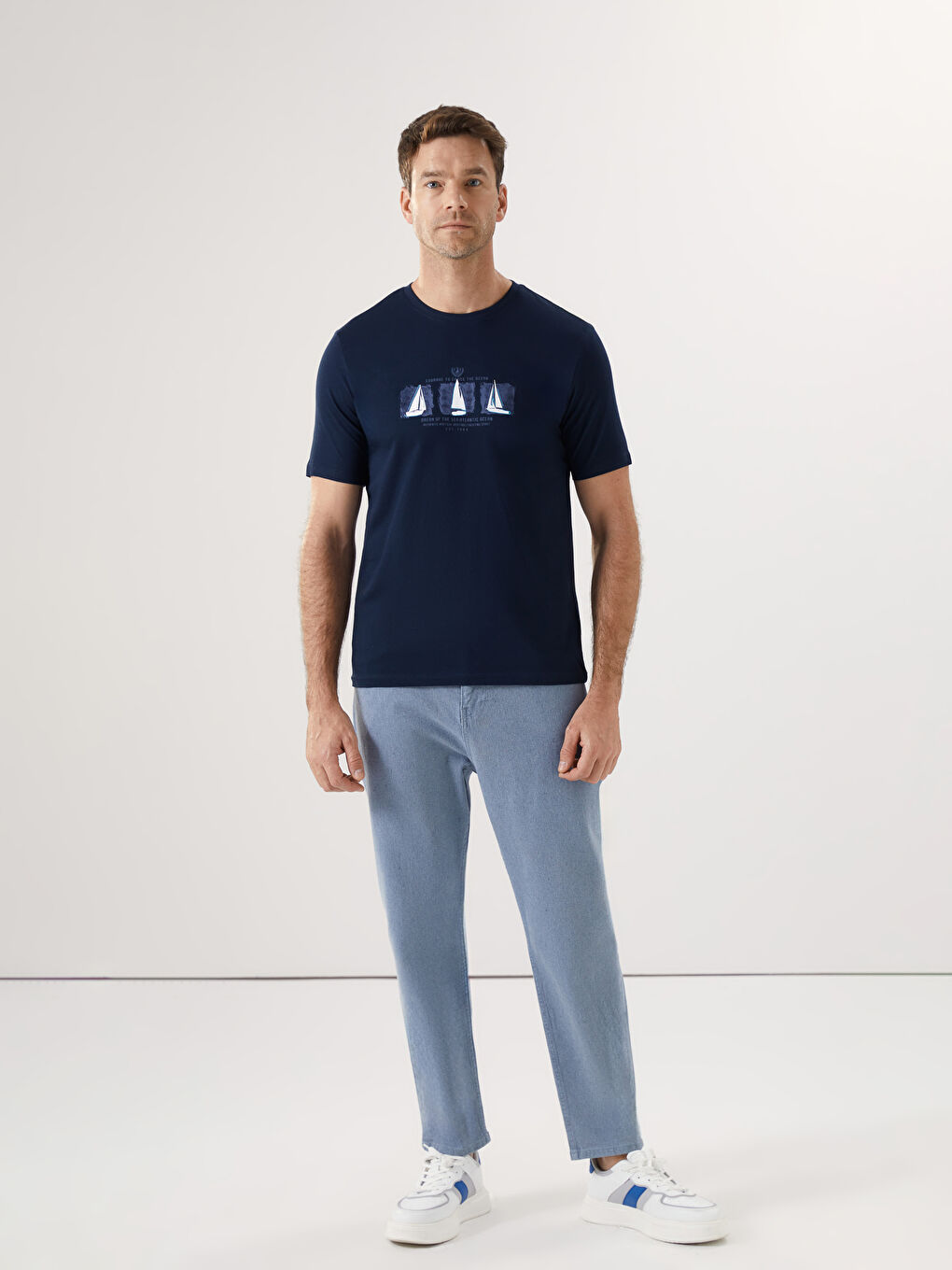 Crew Neck Short Sleeve Printed Combed Cotton Men's T-shirt -S50795Z8-DWP