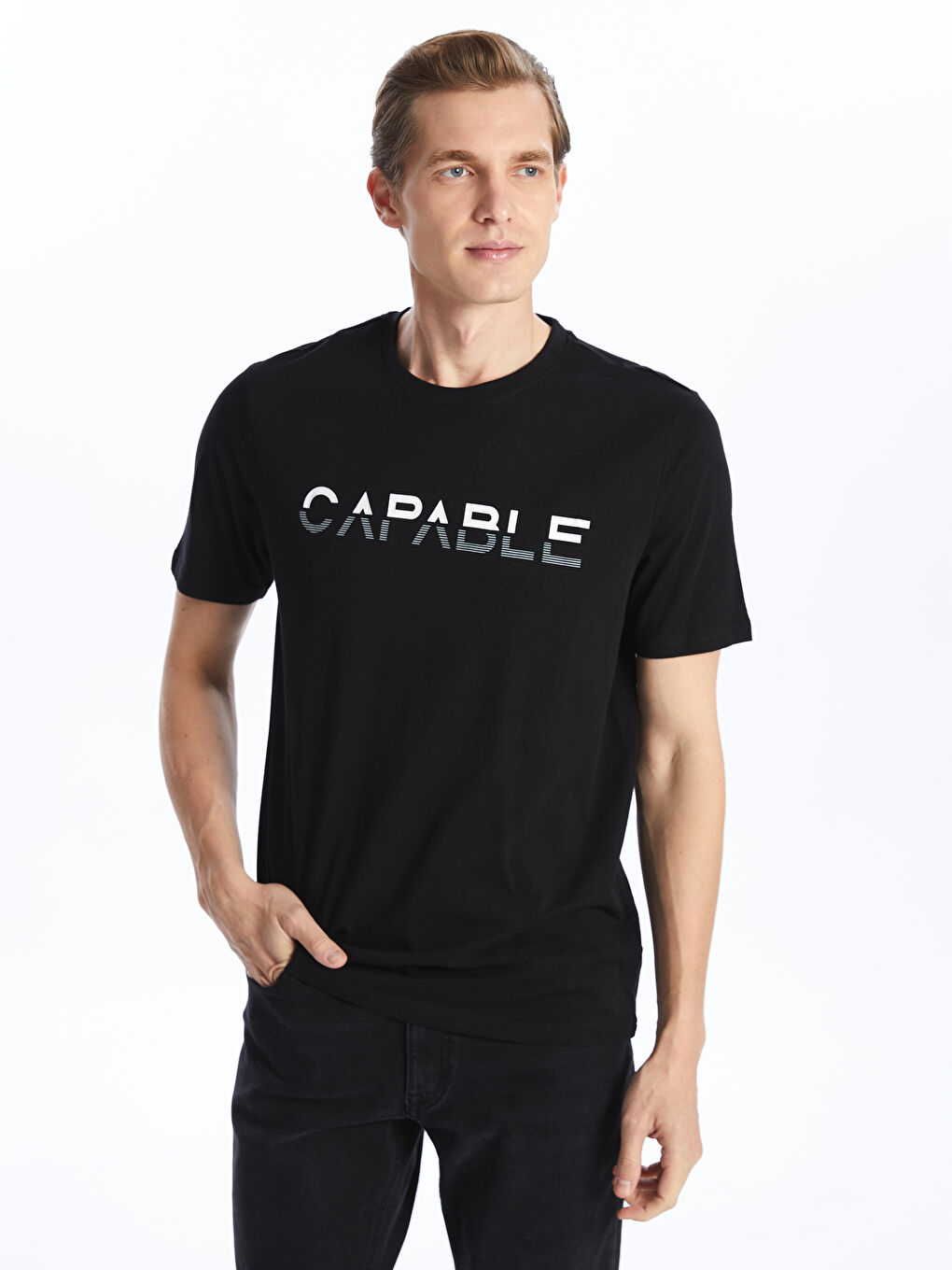 Crew Neck Short Sleeve Printed Combed Cotton Men's T-shirt -S50797Z8-CVL