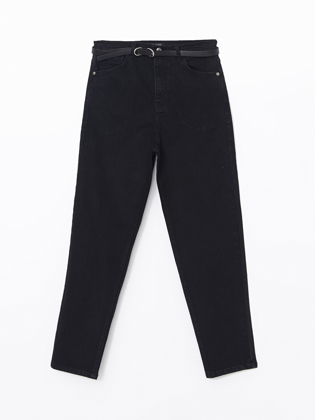 Siyah Beli Kemerli Mom Fit Kadın Jean Pantolon-4