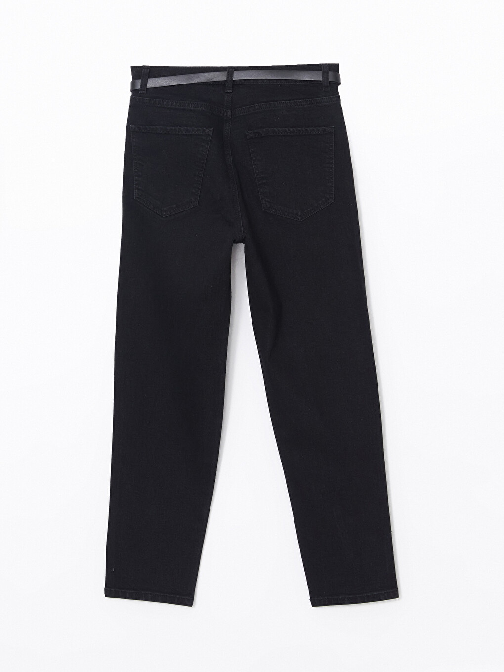 Siyah Beli Kemerli Mom Fit Kadın Jean Pantolon-5