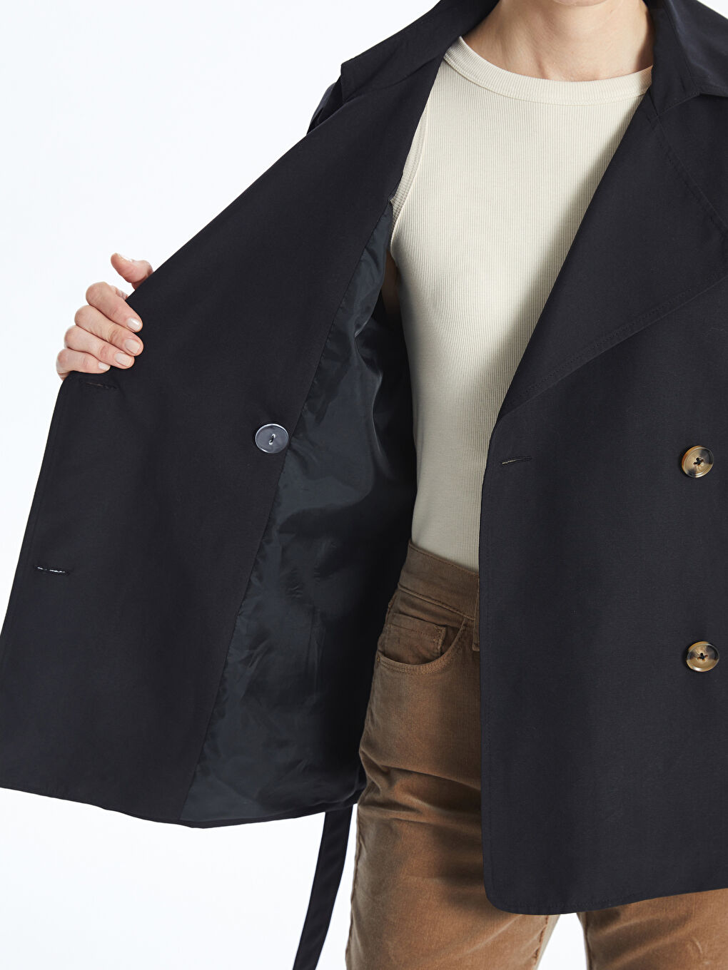 Women's Jacket Collar Plain Trench Coat -S50816Z8-CVL