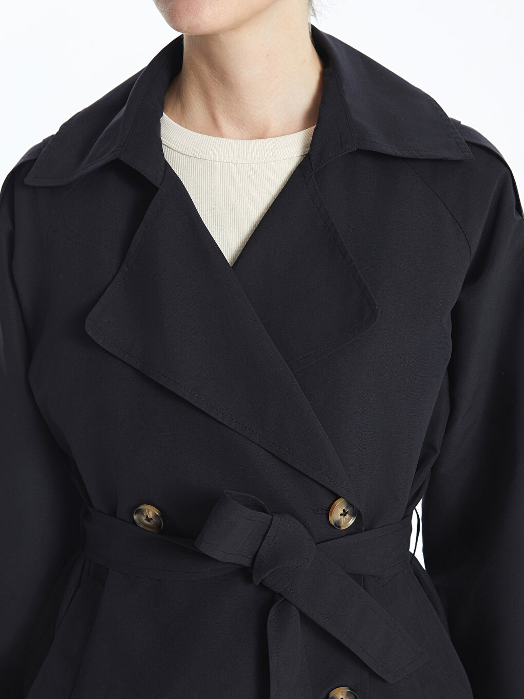 Women's Jacket Collar Plain Trench Coat -S50816Z8-CVL
