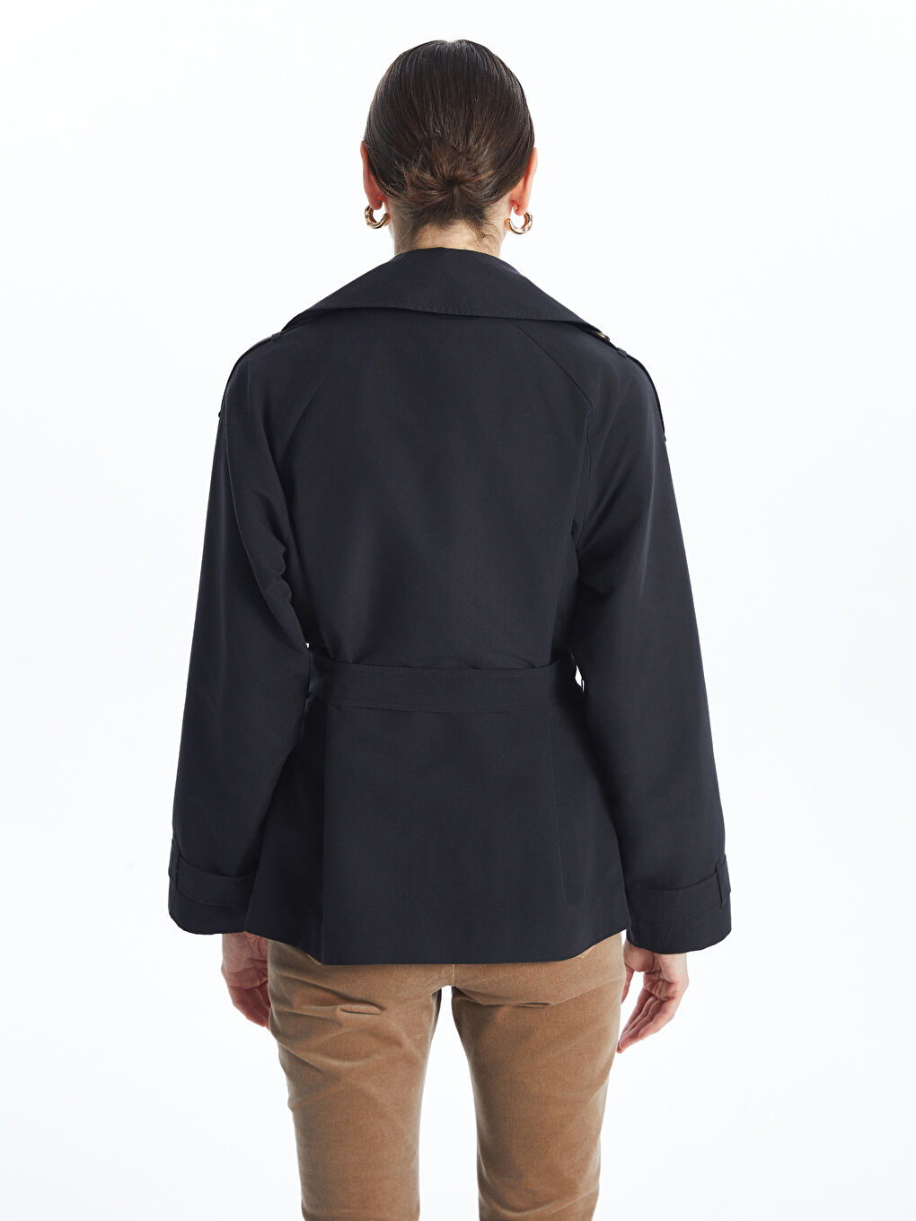 Women's Jacket Collar Plain Trench Coat -S50816Z8-CVL