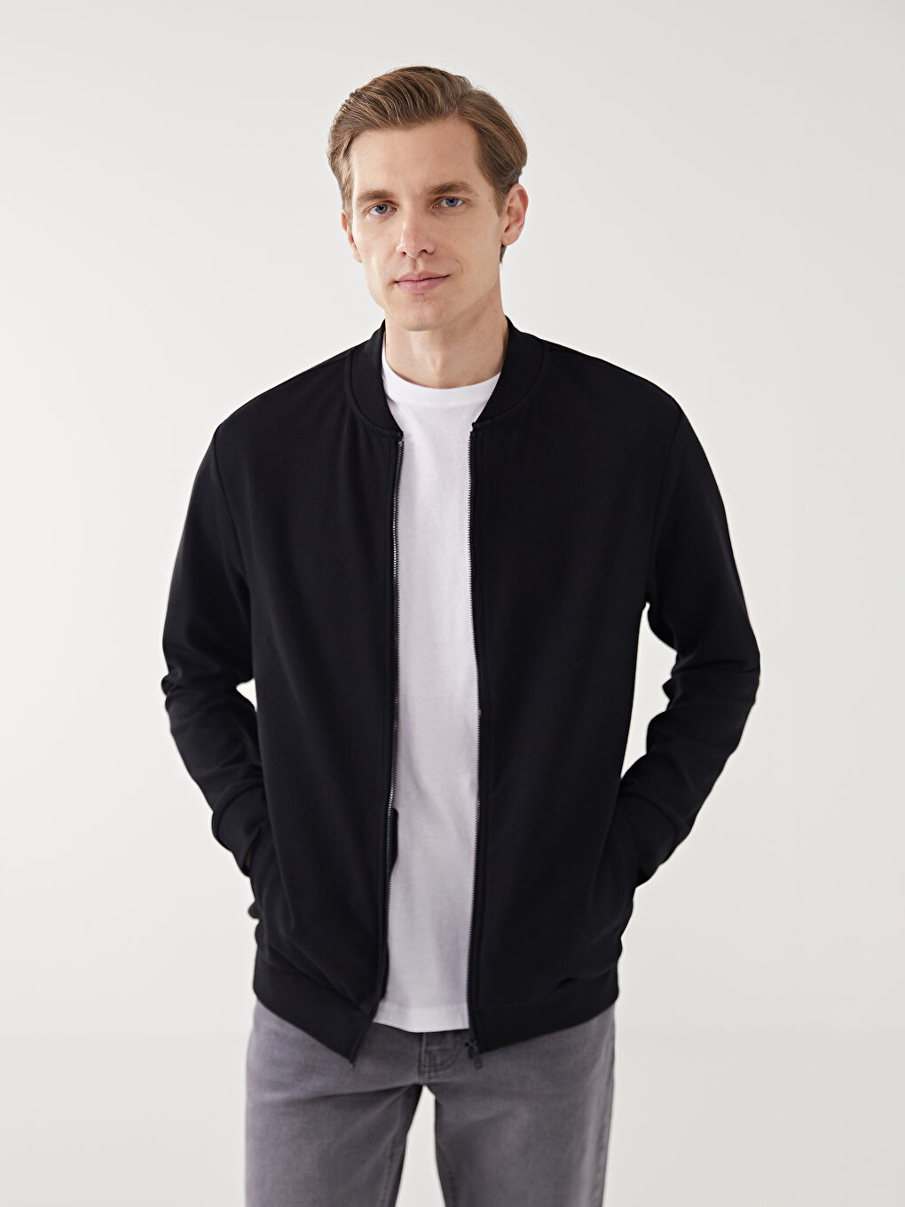 College Collar Long Sleeve Men's Zip-Up Sweatshirt -S50822Z8-CVL