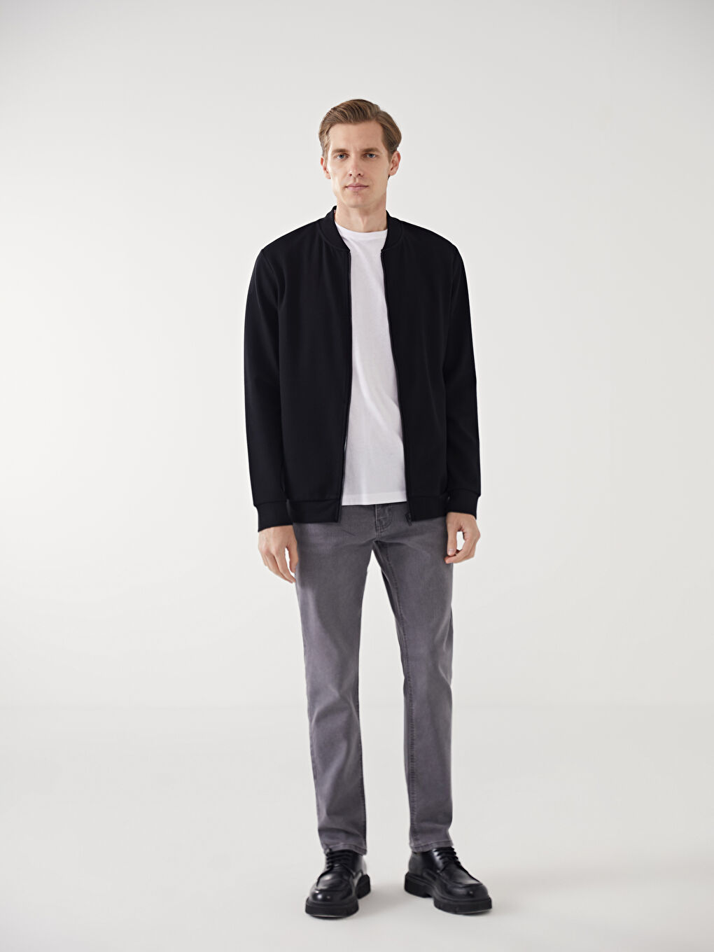 College Collar Long Sleeve Men's Zip-Up Sweatshirt -S50822Z8-CVL