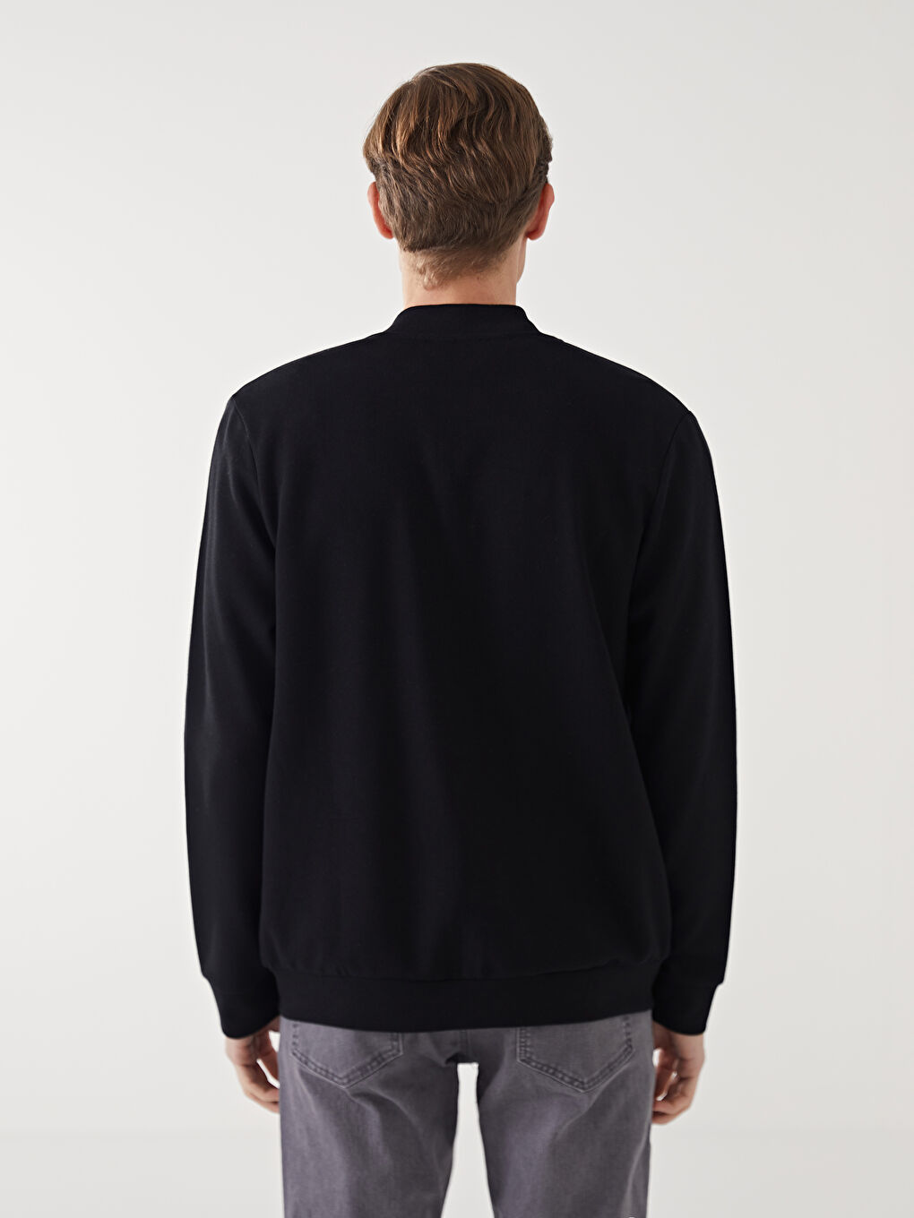 College Collar Long Sleeve Men's Zip-Up Sweatshirt -S50822Z8-CVL