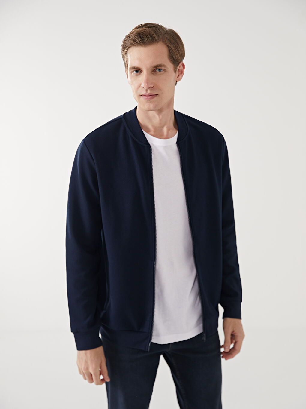 College Collar Long Sleeve Men's Zip-Up Sweatshirt -S50822Z8-RFH
