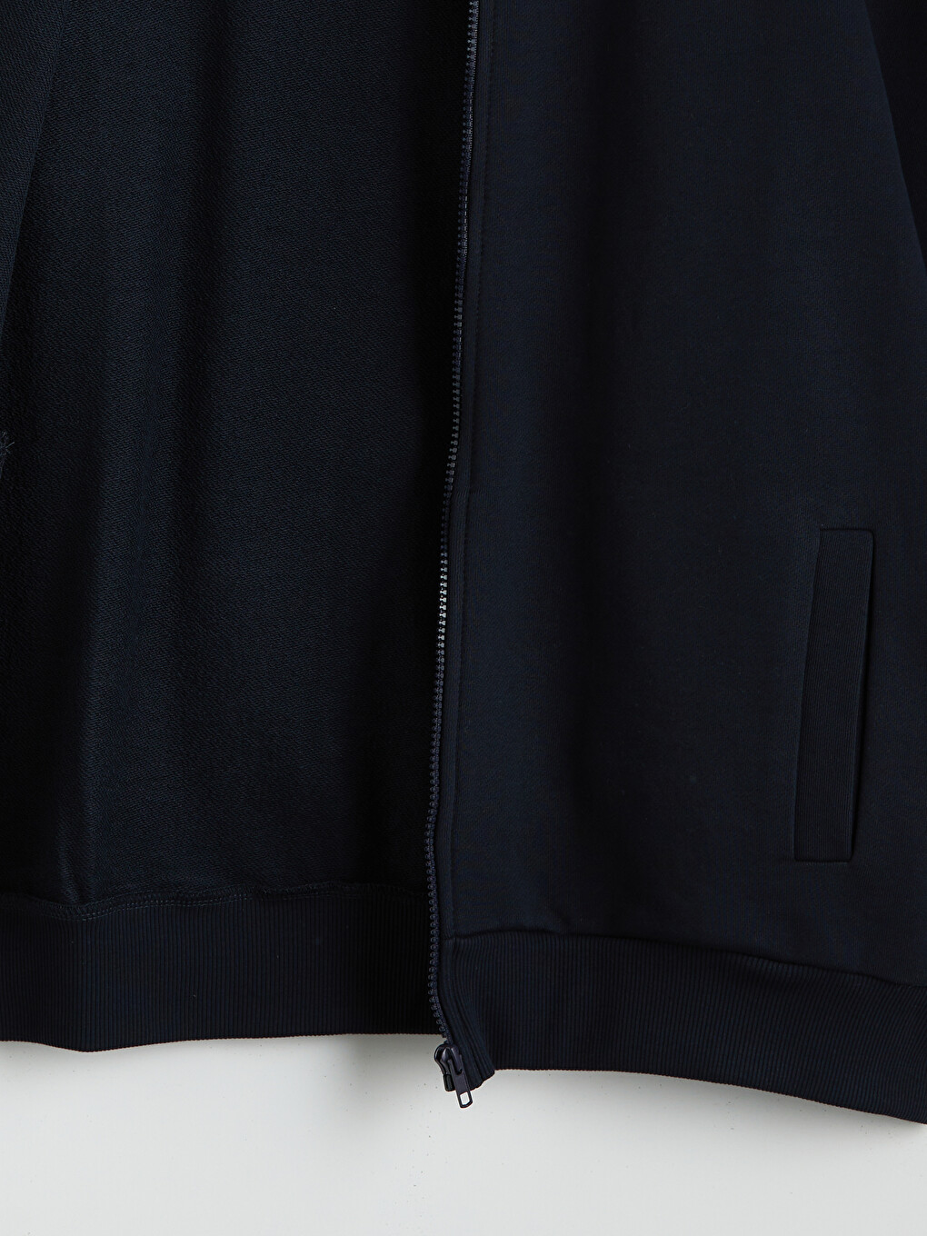 Lacivert Kolej Yaka Uzun Kollu Erkek Fermuarlı Sweatshirt-5