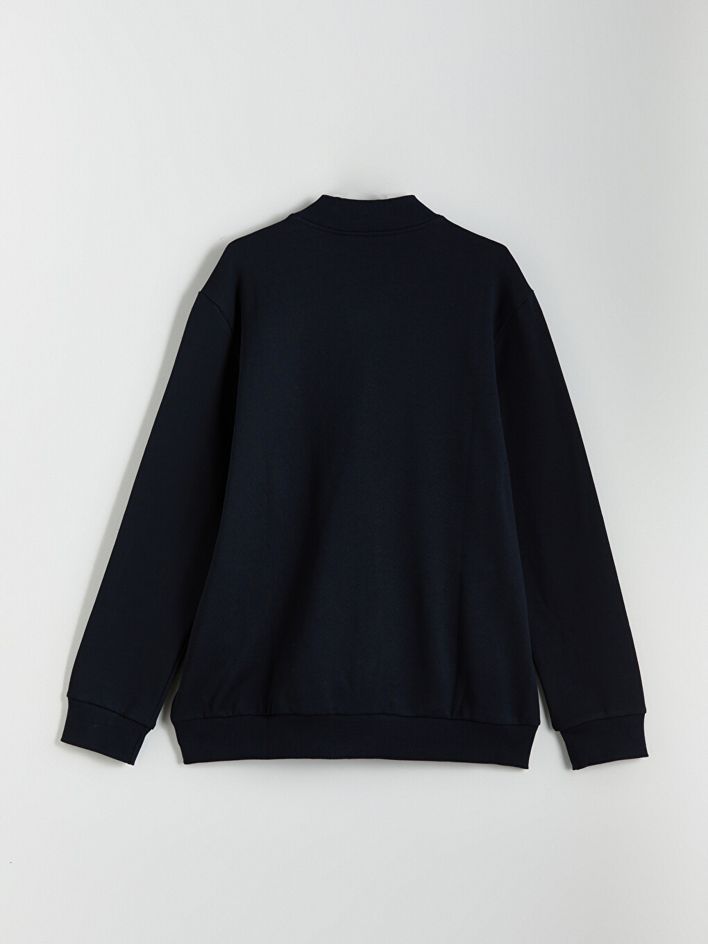 Lacivert Kolej Yaka Uzun Kollu Erkek Fermuarlı Sweatshirt-6