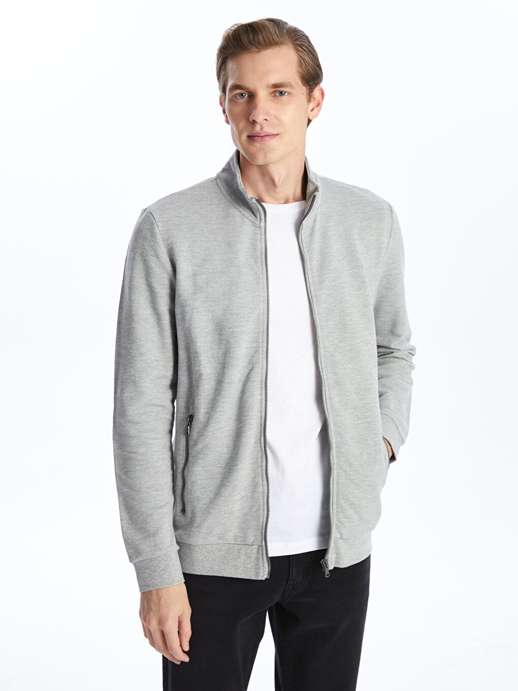 Funnel Neck Long Sleeve Men's Zip-Up Sweatshirt -S50831Z8-LAL