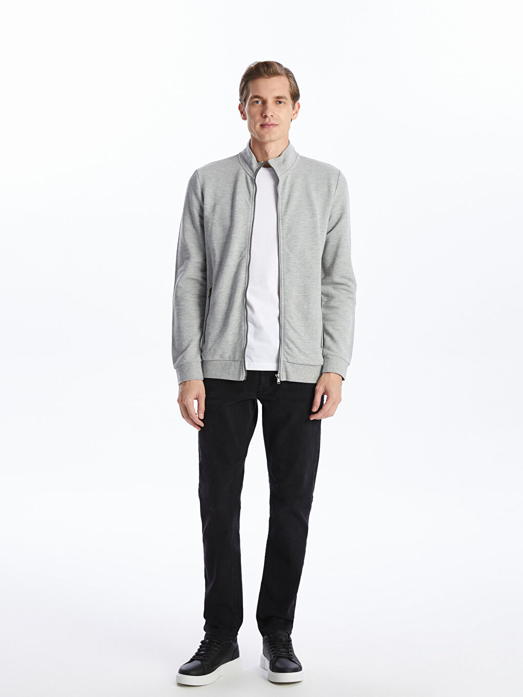 Funnel Neck Long Sleeve Men's Zip-Up Sweatshirt -S50831Z8-LAL