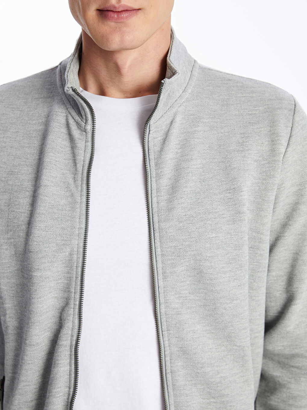 Funnel Neck Long Sleeve Men's Zip-Up Sweatshirt -S50831Z8-LAL