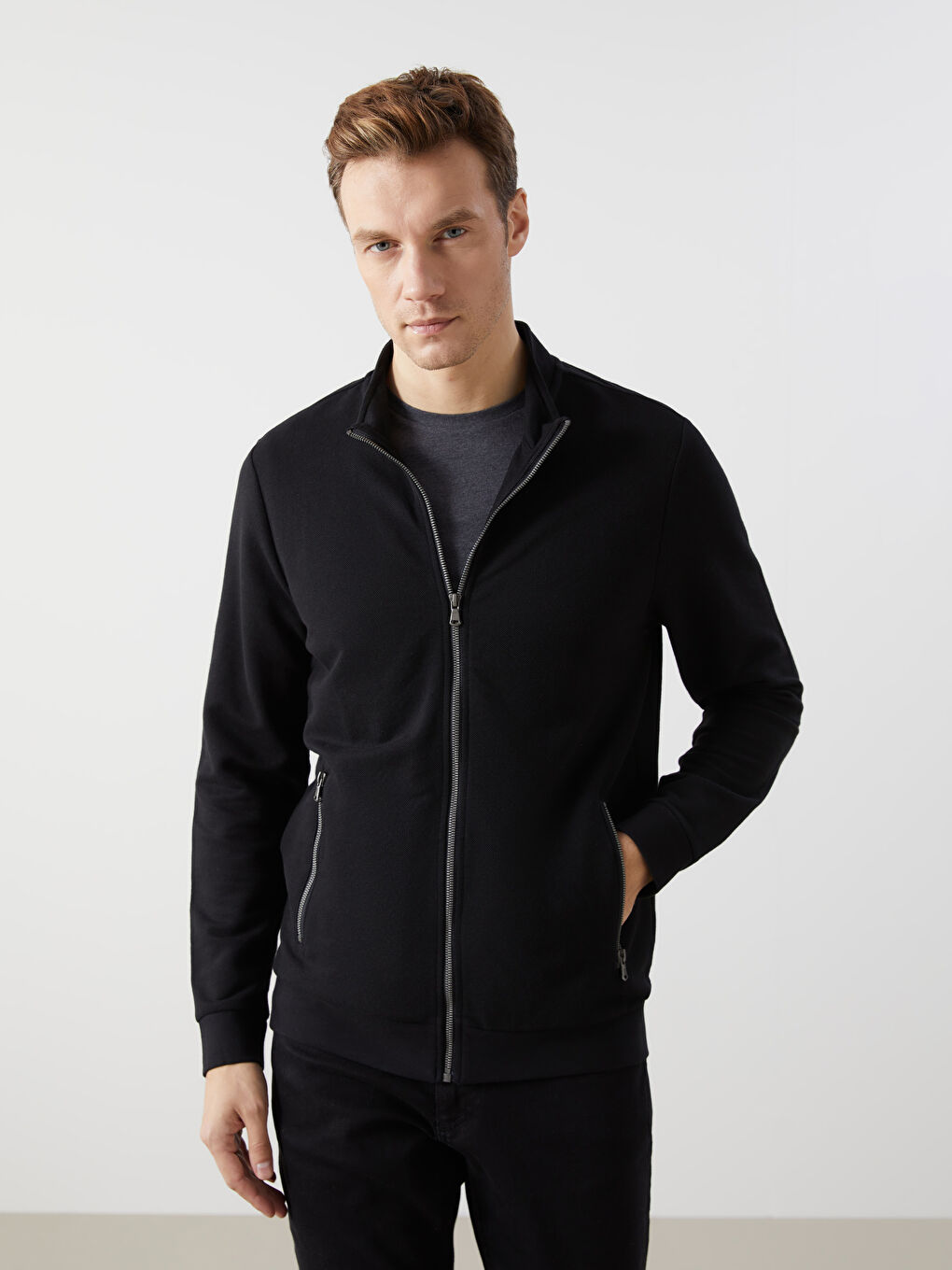 Stand Up Collar Long Sleeve Men's Zippered Sweatshirt -S50831Z8-CVL