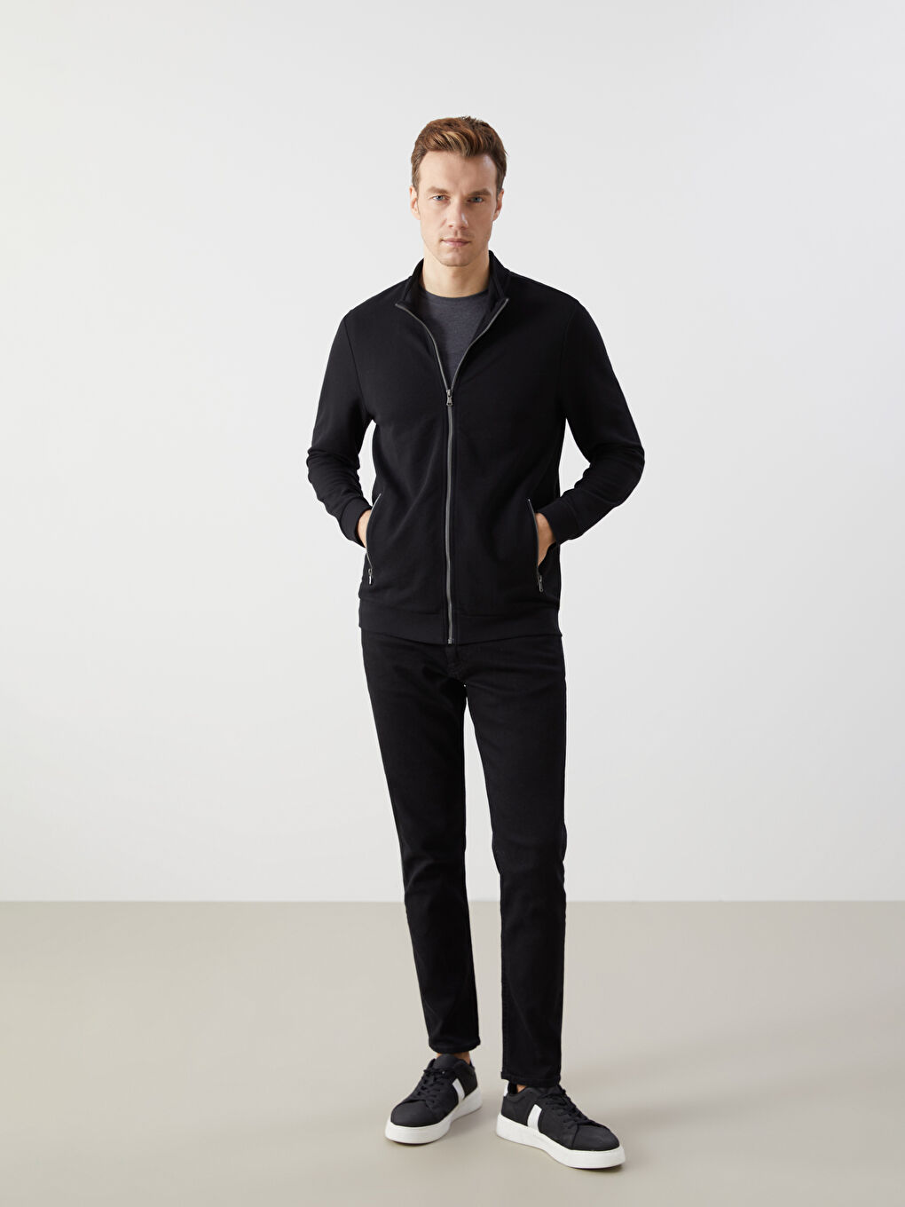 Stand Up Collar Long Sleeve Men's Zippered Sweatshirt -S50831Z8-CVL