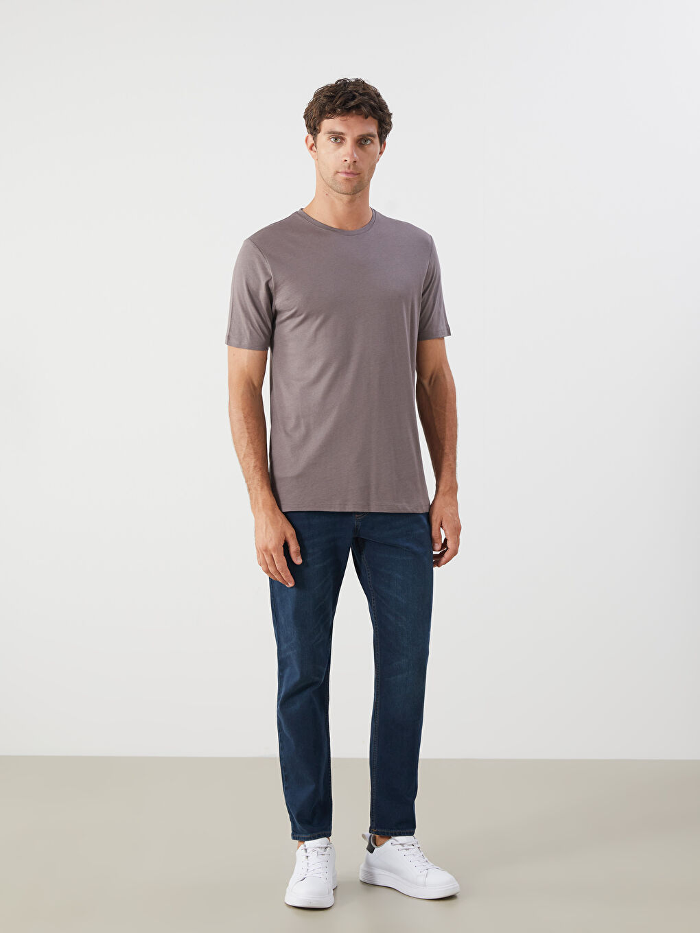 Kahverengi Bisiklet Yaka Penye Erkek Tişört-1