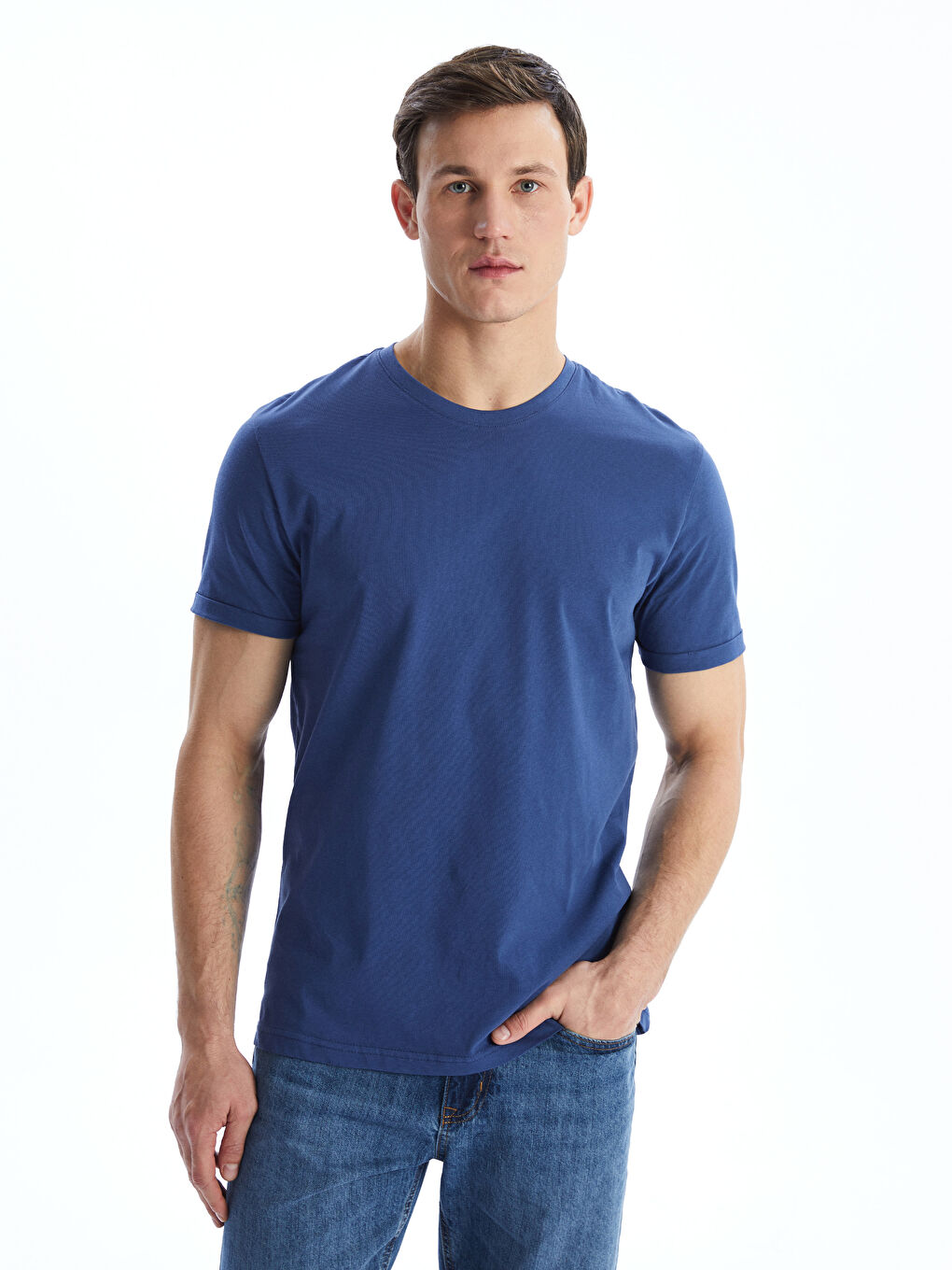 Crew Neck Short Sleeve Combed Cotton Men's T-shirt -S50842Z8-YVY