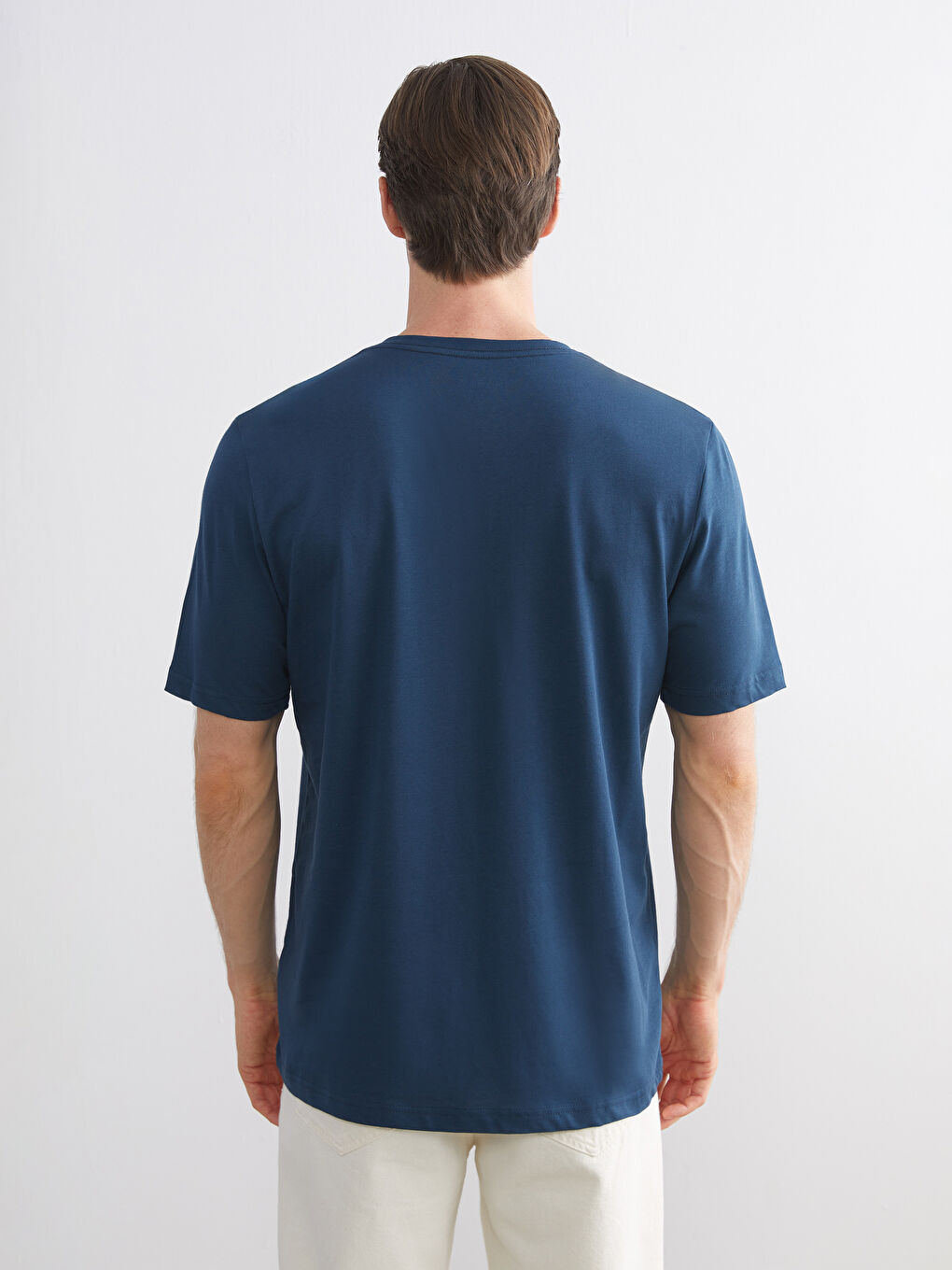 Petrol V Yaka Kısa Kollu Penye Erkek Tişört-3