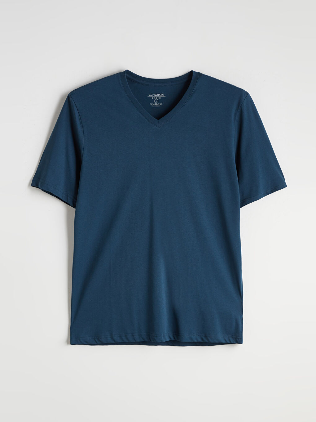 Petrol V Yaka Kısa Kollu Penye Erkek Tişört-4