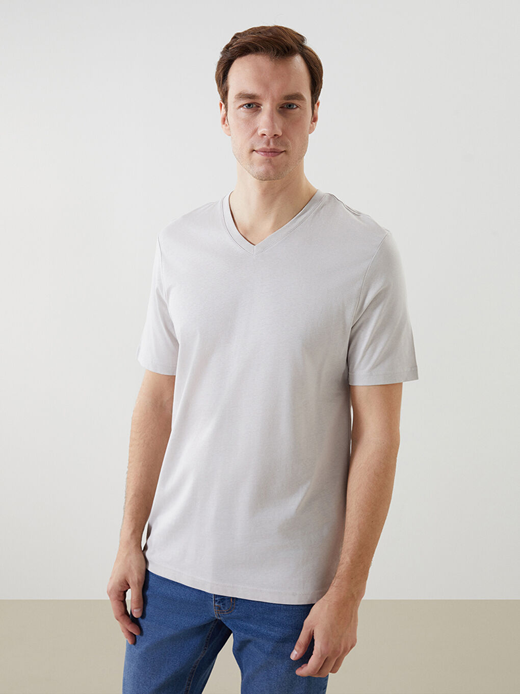 V Neck Short Sleeve Combed Cotton Men's T-shirt -S50845Z8-Y9X