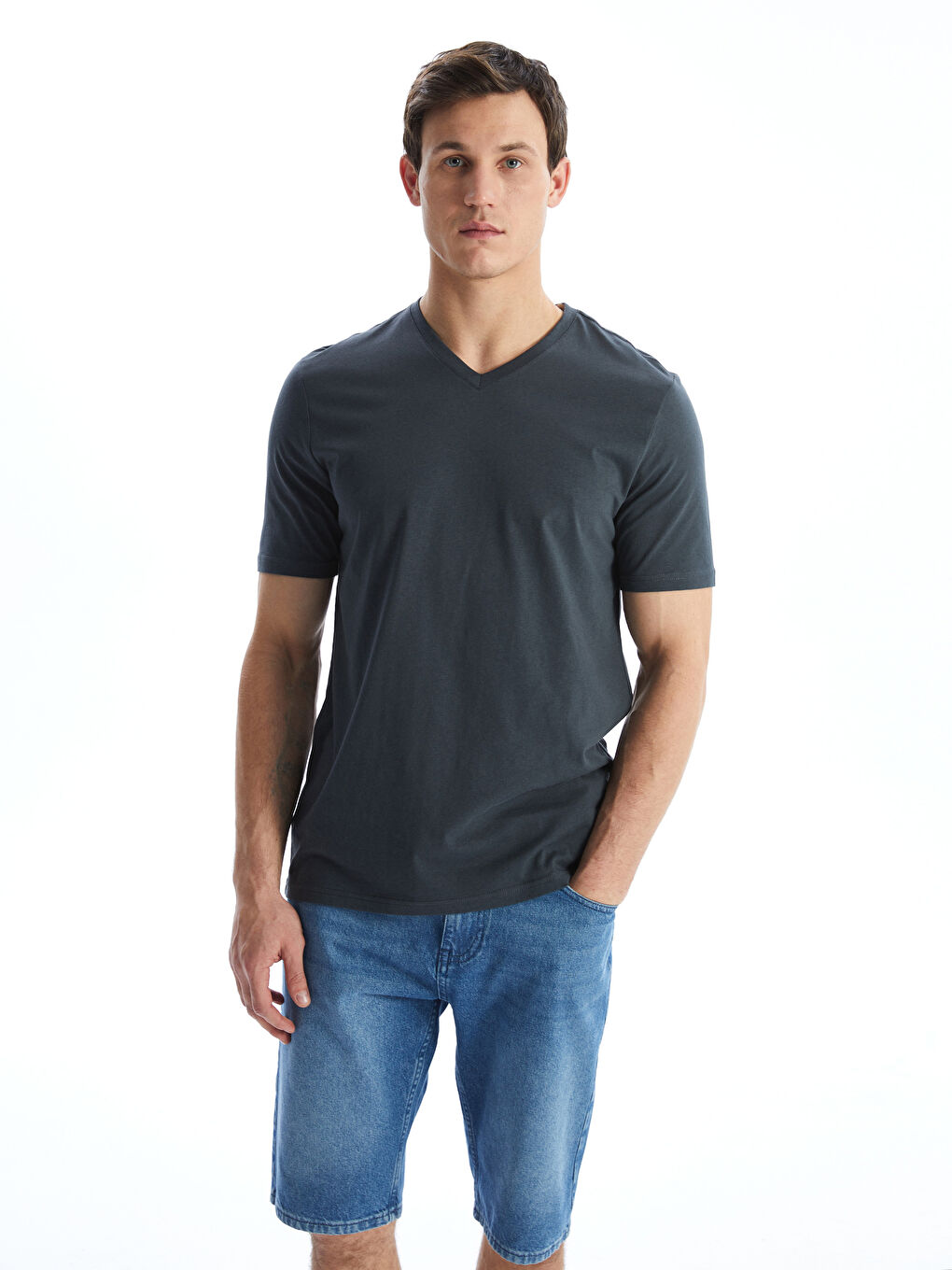 V Neck Short Sleeve Combed Cotton Men's T-shirt -S50845Z8-YKZ