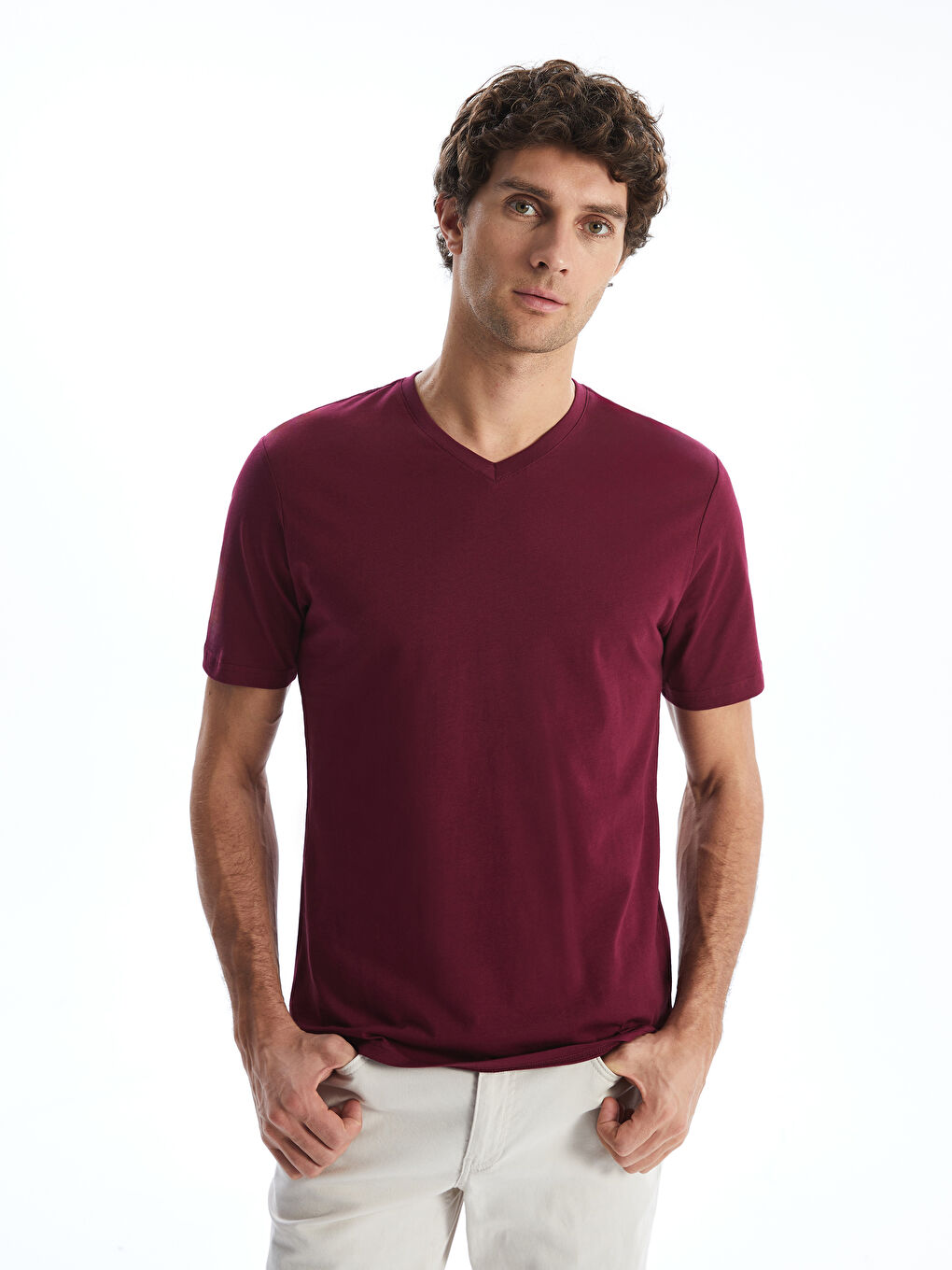 V Neck Short Sleeve Combed Cotton Men's T-shirt -S50845Z8-KW8