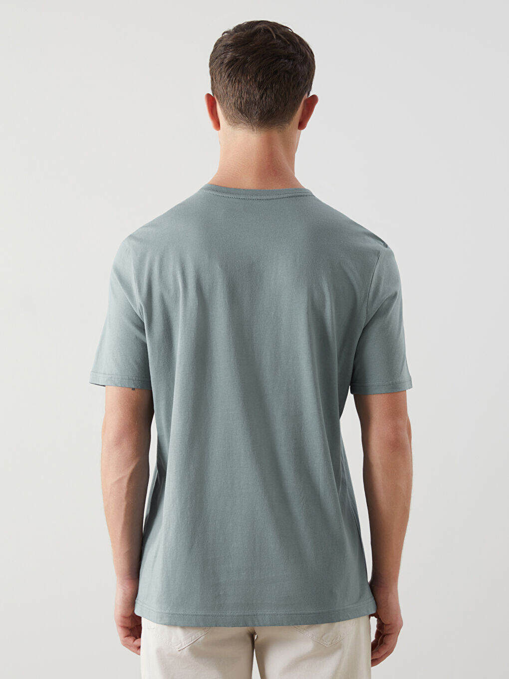 Mavi V Yaka Kısa Kollu Penye Erkek Tişört-3