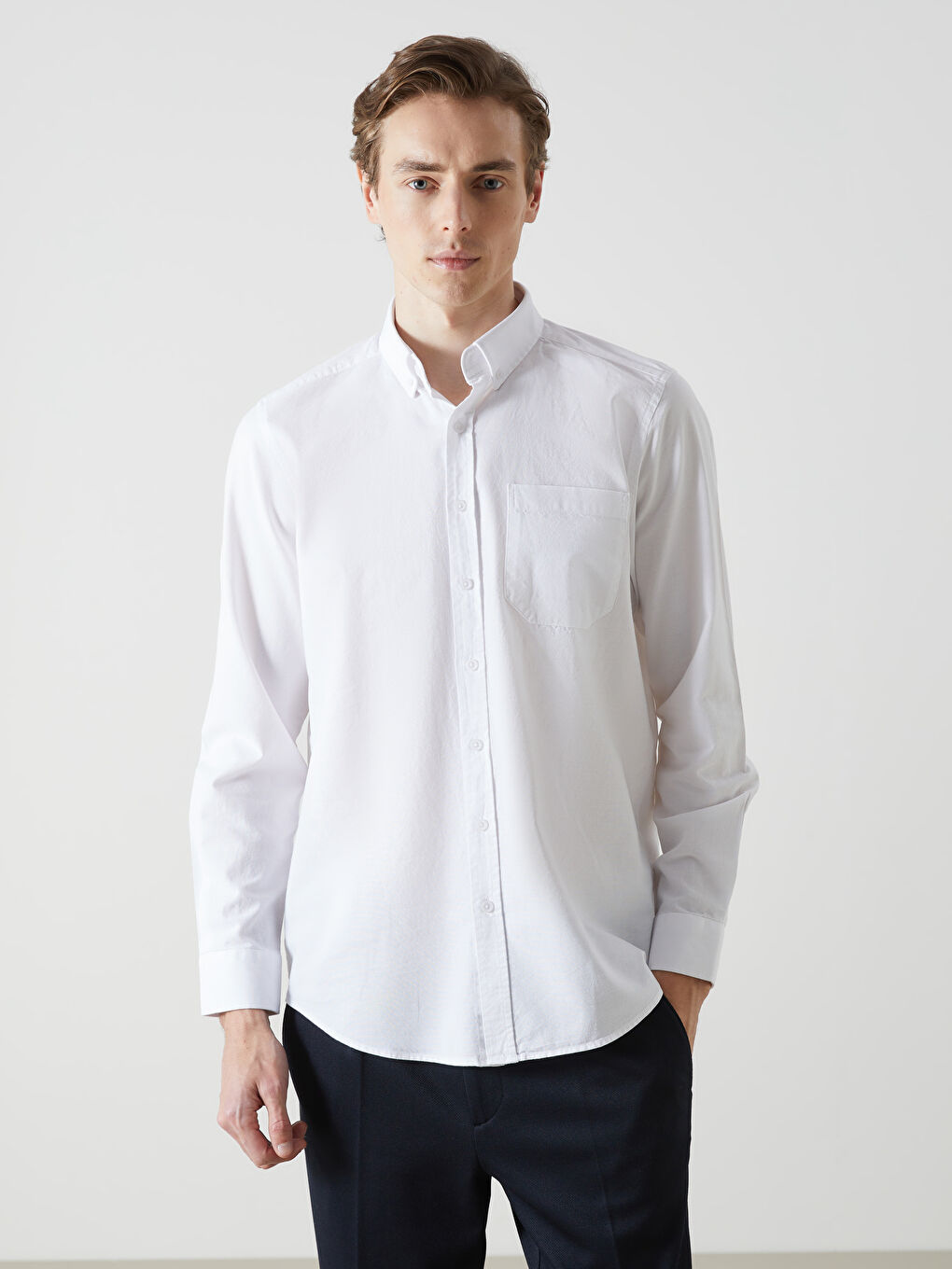 Regular Fit Long Sleeve Oxford Men's Shirt -S50854Z8-Q6K