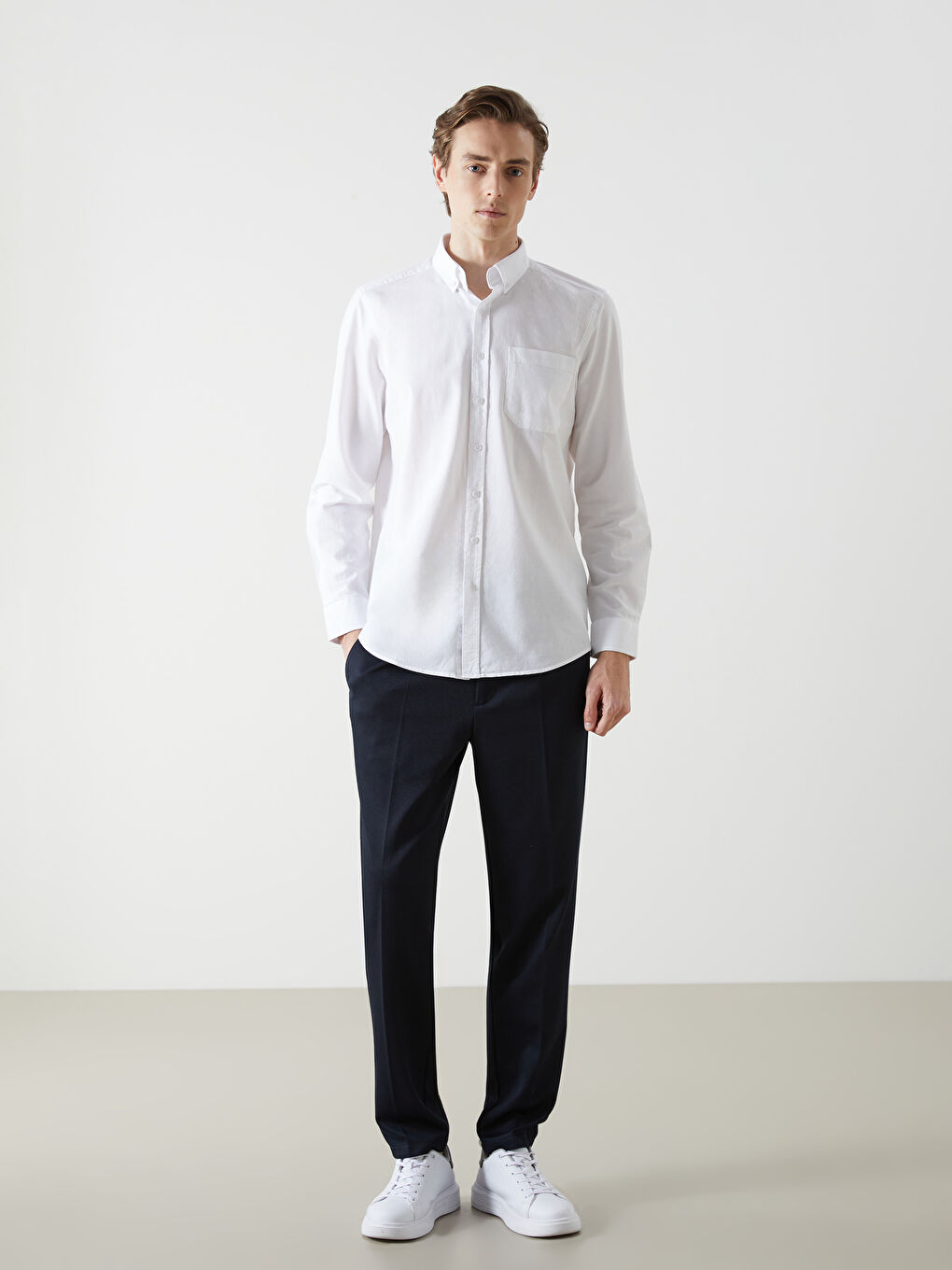 Regular Fit Long Sleeve Oxford Men's Shirt -S50854Z8-Q6K