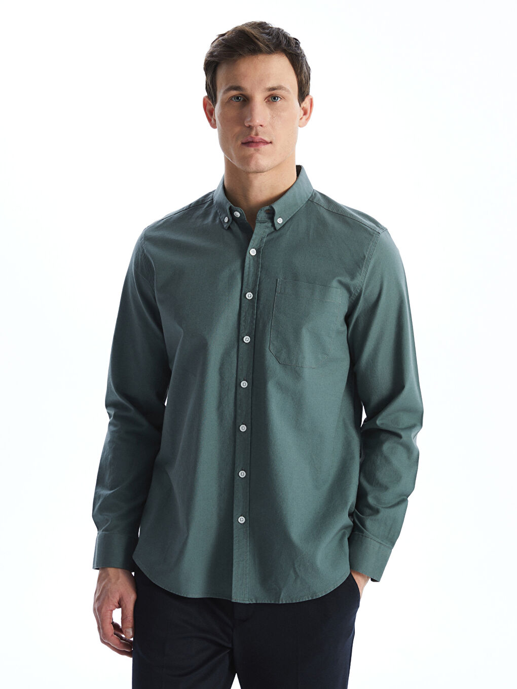 Regular Fit Long Sleeve Oxford Men's Shirt -S50854Z8-SWL