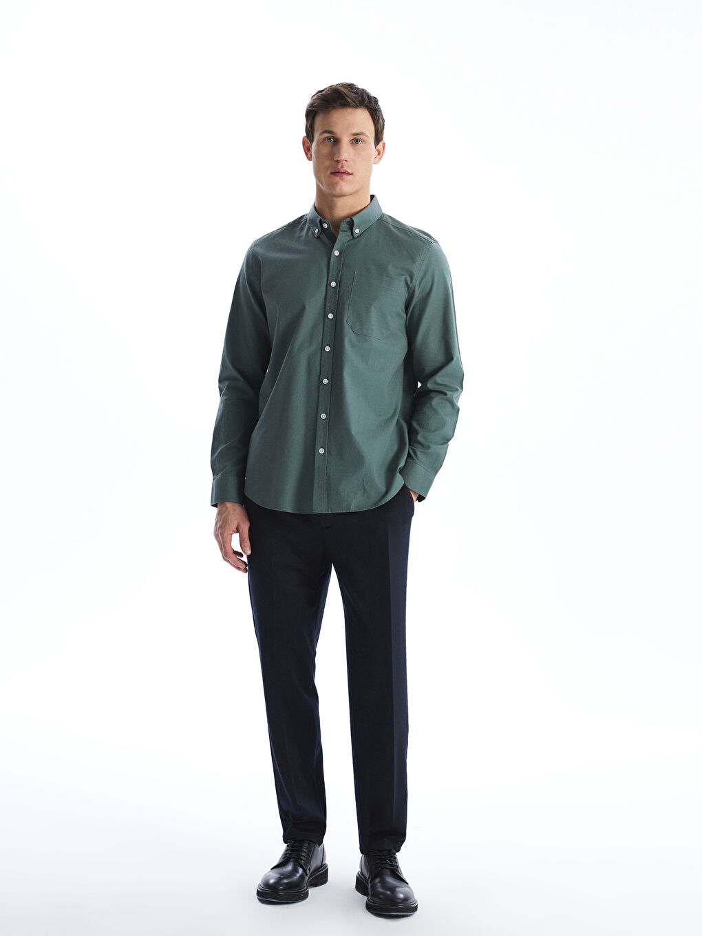Regular Fit Long Sleeve Oxford Men's Shirt -S50854Z8-SWL